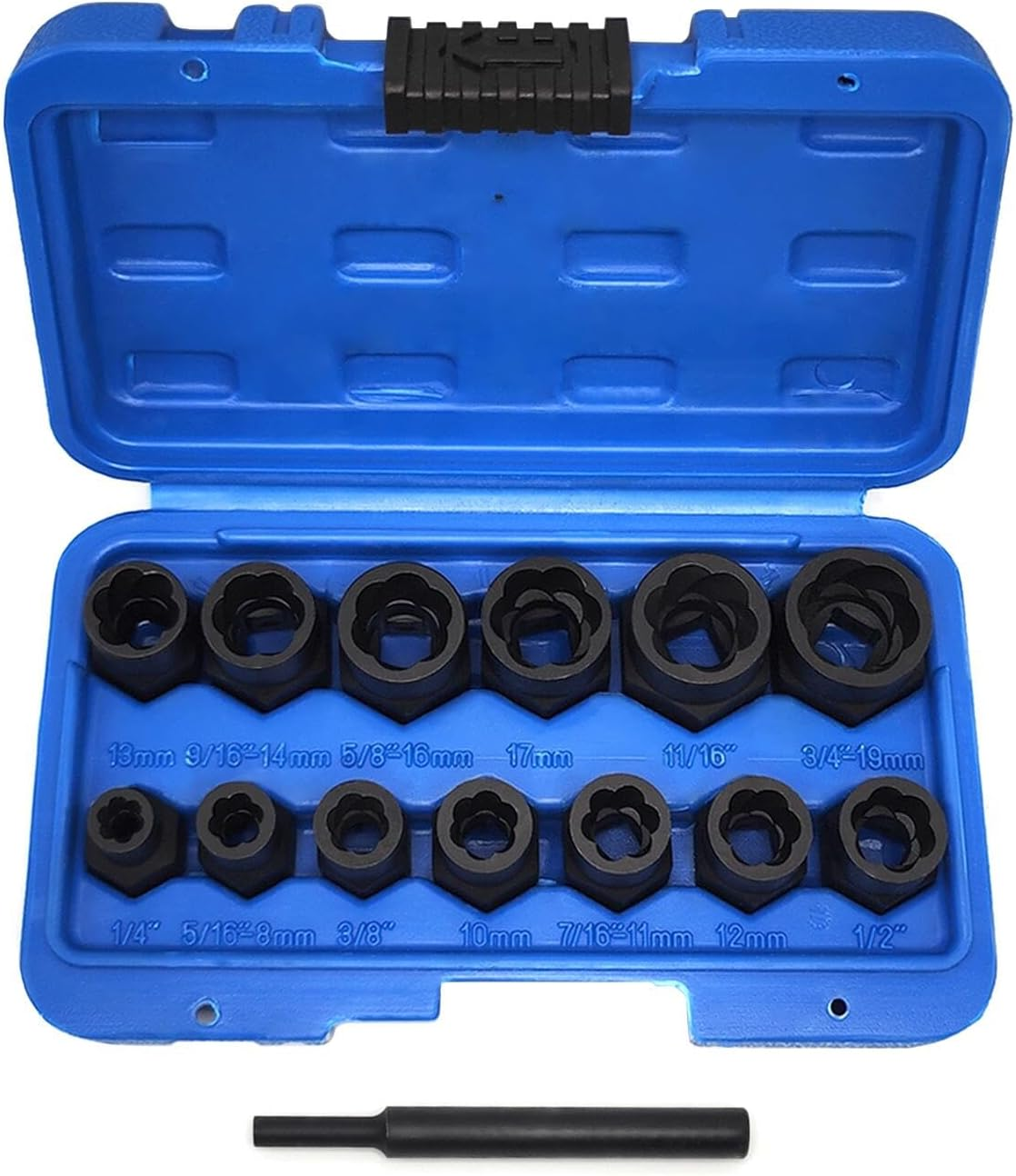 JEUCLEL 5PCS Twist Lug Nut Socket Set - 1/2 Inch Drive Damaged Nut Lock Remover Extractor - Rusted & Strip & Stripped & Stuck Locking Nut Removal Tool Kit with 17Mm 19Mm 21Mm 22Mm Sockets
