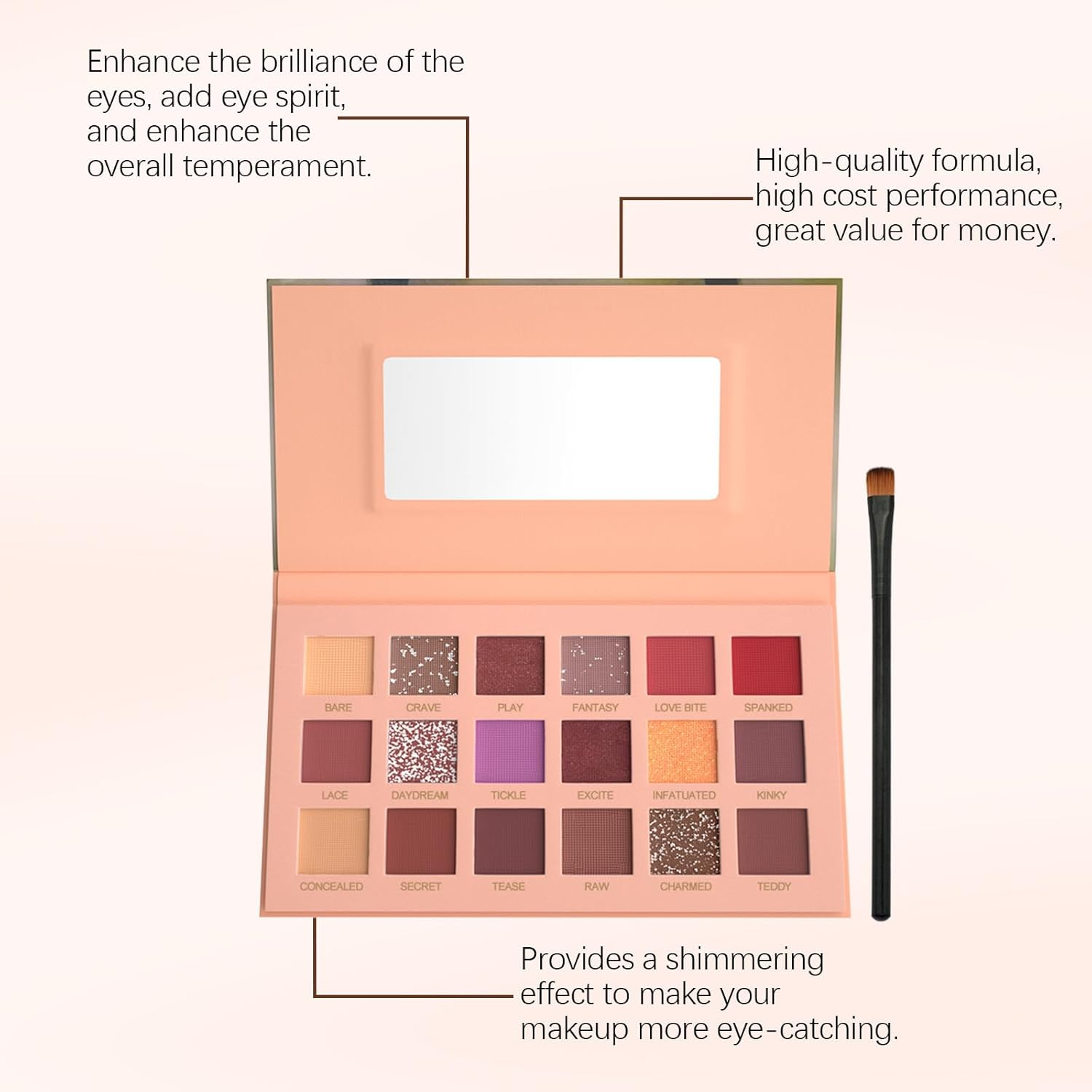 Colorful Shiny Eyeshadow Palette, 18 Colours, with Makeup Brush image number 4