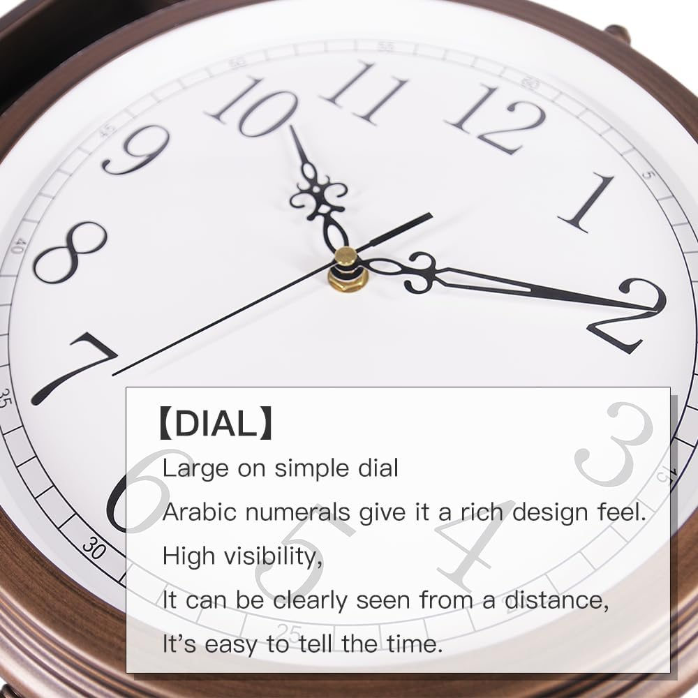 BESTIME 66264A 16-Inch Double Sided Metal Wall Clock with Antique Red Copper.Sturdy Frame,Easy Read,Garden,Home D&eacute;cor,Indoor,Outdoor,Farmhouse,Yard,Station,Office,Photography Props. - Wood Grain Color image number 4