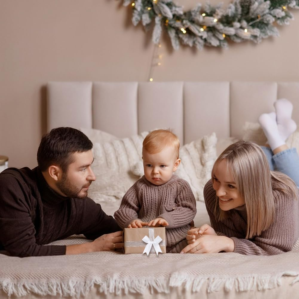 Geli Satin Ribbon Bows, Satin Bows for Gift Wrapping Tied Ribbon Bow, Bakery Candy Bags and Package Decorating Ribbon Bow for Weddings,Birthdays,Christmas,Craft,Gift Packaging (White)