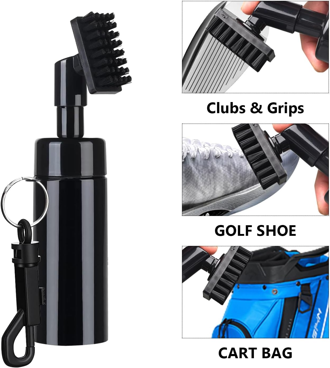 Golf Club Cleaner Brush - 7.5 Inch Groove Tube with 4Oz Squeeze Water Bottle 2 Clip Golf Club Cleaning Kit Essential Accessory with Nylon Bristles Caddy Splash Golf Water Brush Golf Accessories, 1Pcs image number 5