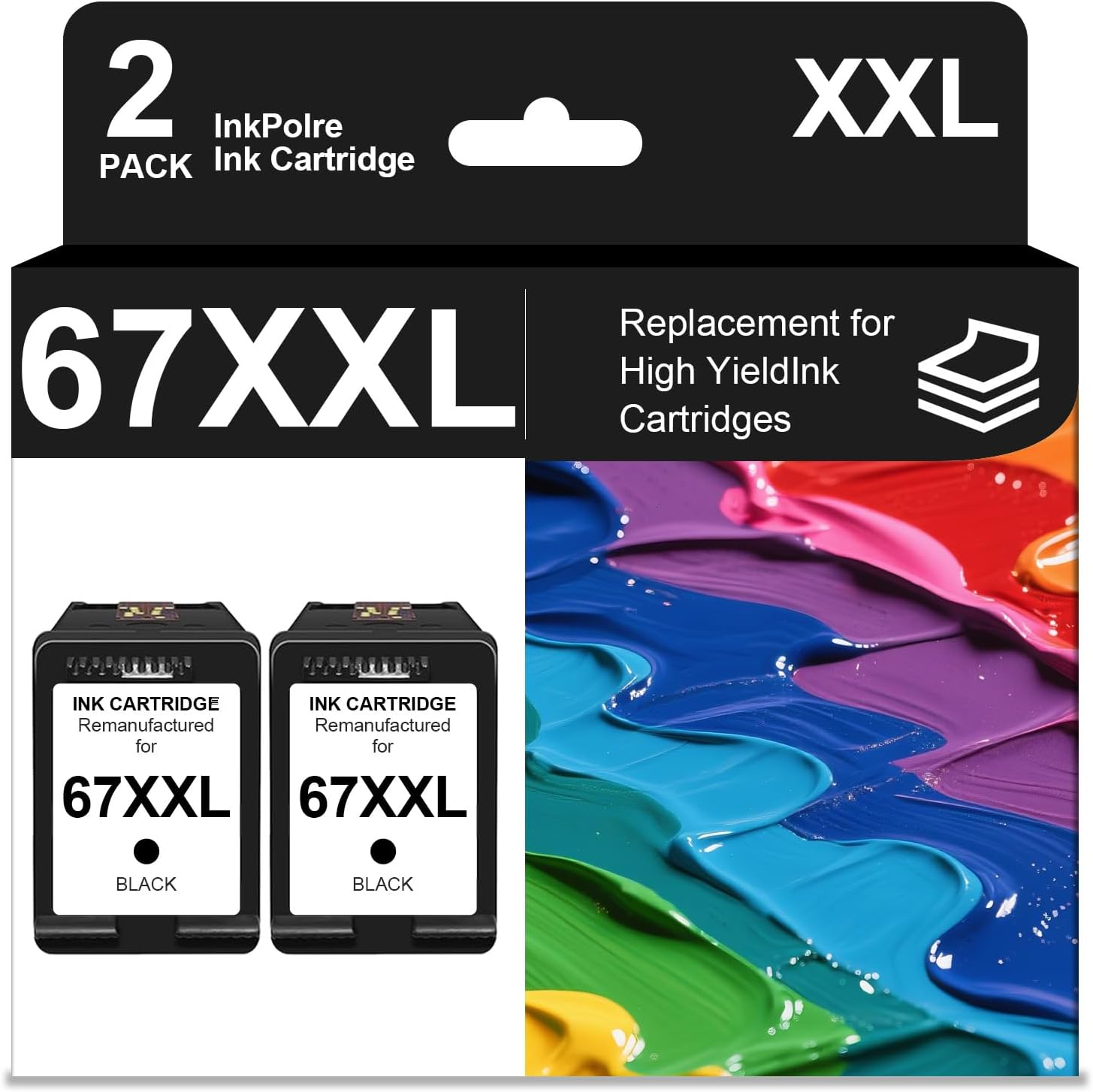 67XXL Black Ink Cartridge Replacement for HP Ink 67 67XL 67XXL Compatible for HP Deskjet 2700 2755E 2700E 4155E 4155 4100 Envy 6000 6055E 6400 6455E Printer(2 Black)