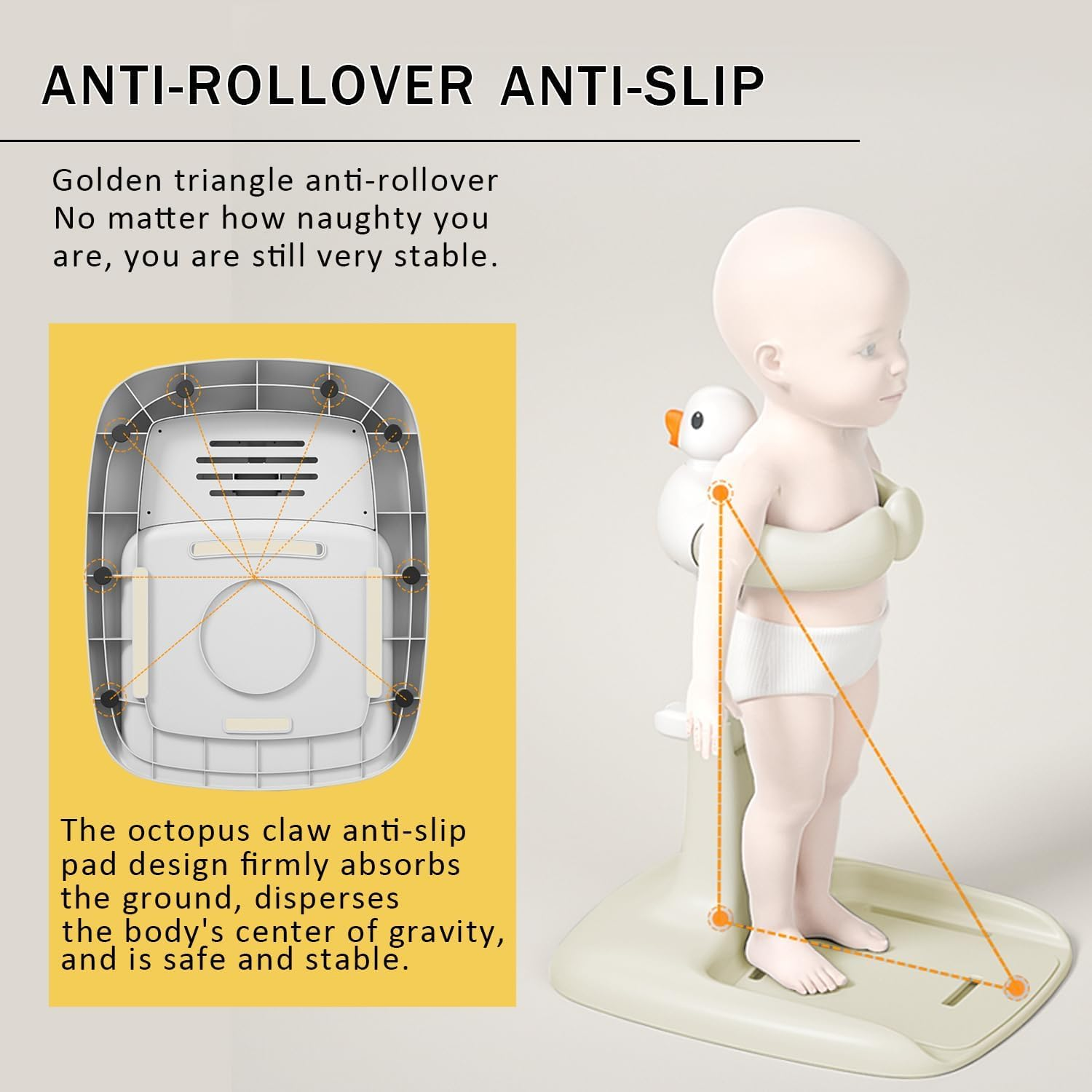 Adjustable Height Baby Shower Stand with Anti-Slip Base,Bath Shower Standing Support Baby Bath Stand,Portable Bath Helper Baby,Free Mother Hands (Khaki) image number 1