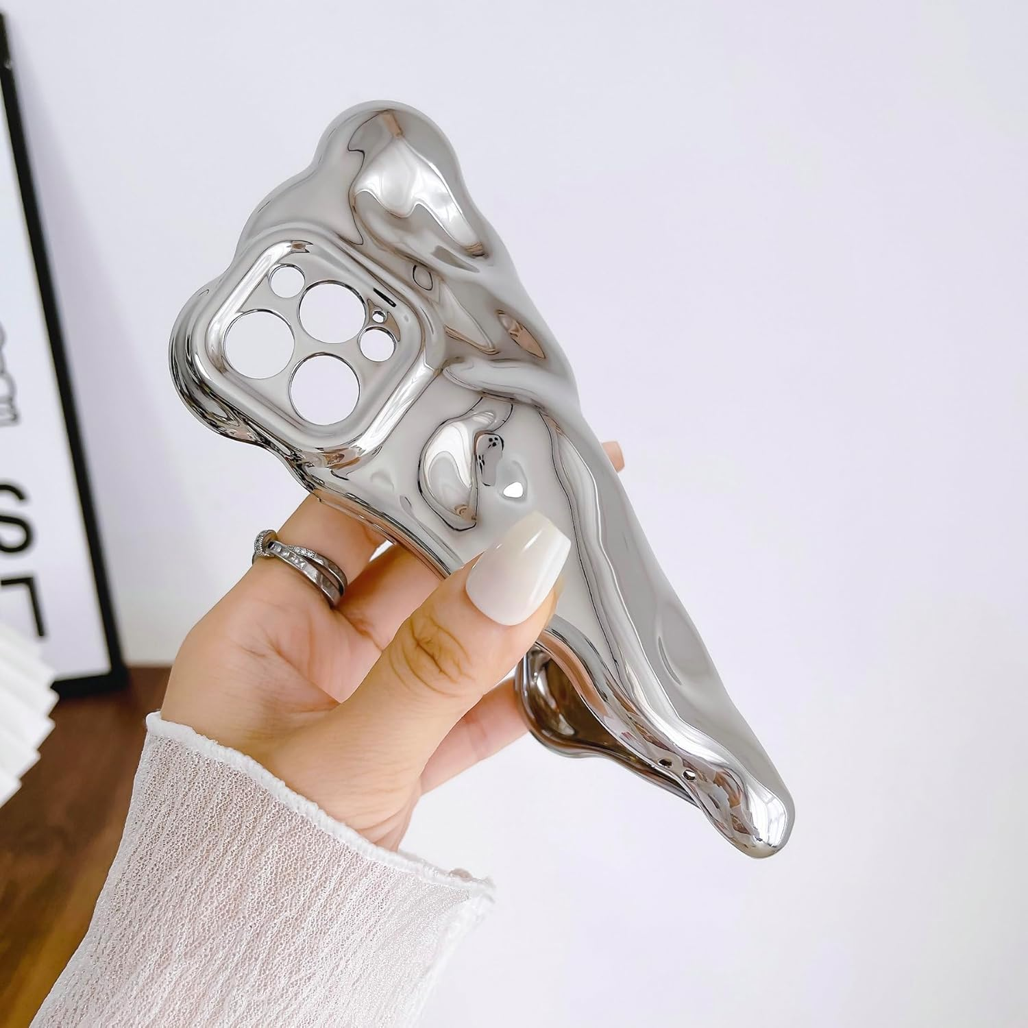 JANDM Case for Iphone 13 Pro Max,3D Wave Bubble Shape Ripple Chrome Pattern Soft Non-Yellowing Bumper Case Glitter Shiny Camera Shockproof Women Girls Cover Case for Iphone 13 Pro Max -Silver image number 7