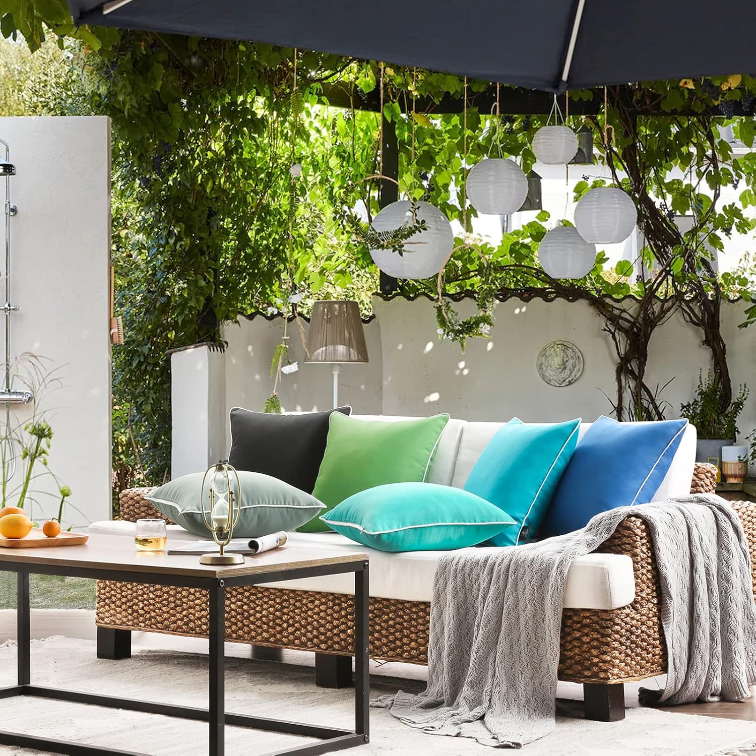 Phantoscope Pack of 2 Outdoor Waterproof Solid Throw Decorative Pillow Cover Decorative Square Outdoor Pillows Cushion Case Patio Pillows for Couch Tent Sunbrella, Blue 18X18 Inches 45X45 Cm image number 3