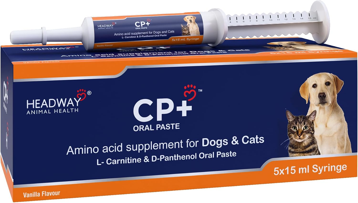 CP+ Amino Acid Oral Paste for Dogs and Cats, L-Carnitine & D-Panthenol, 5 X 15Ml Syringes