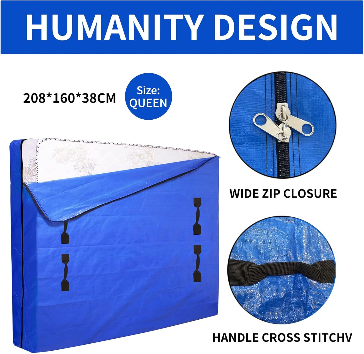 TNGAMFGT Queen Size Reusable Mattress Bags for Moving with Handles, Zip Closure, Mattress Storage Bag, Extra Thick Mattress Bags for Storage(Queen Size,208 * 160 * 38Cm)