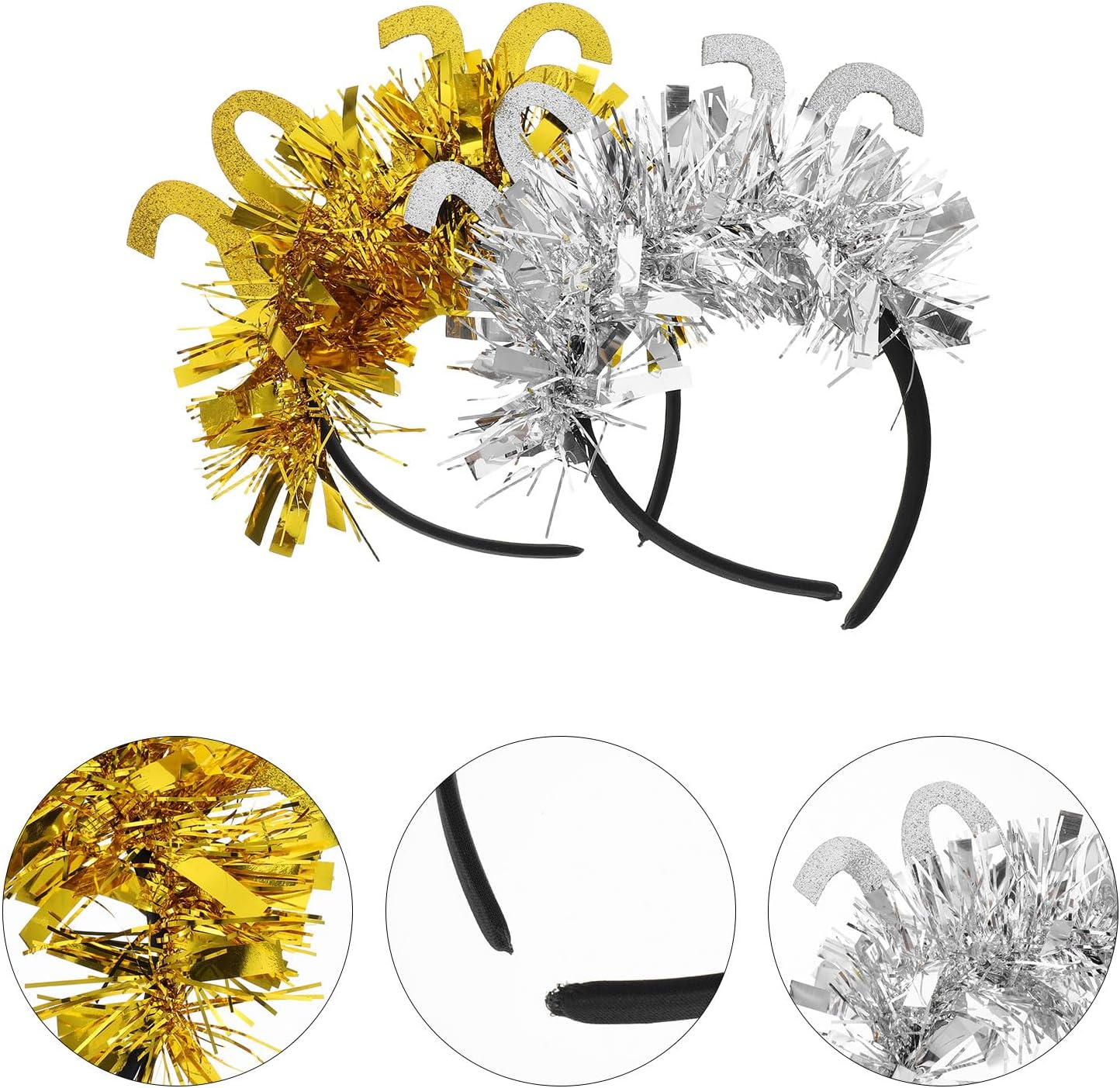 LOGOFUN 2PCS New Year Eve Headband 2026 Tassal Head Boppers for Graduation Festival Party Favors and Hair Accessories - Golden & Silver image number 2
