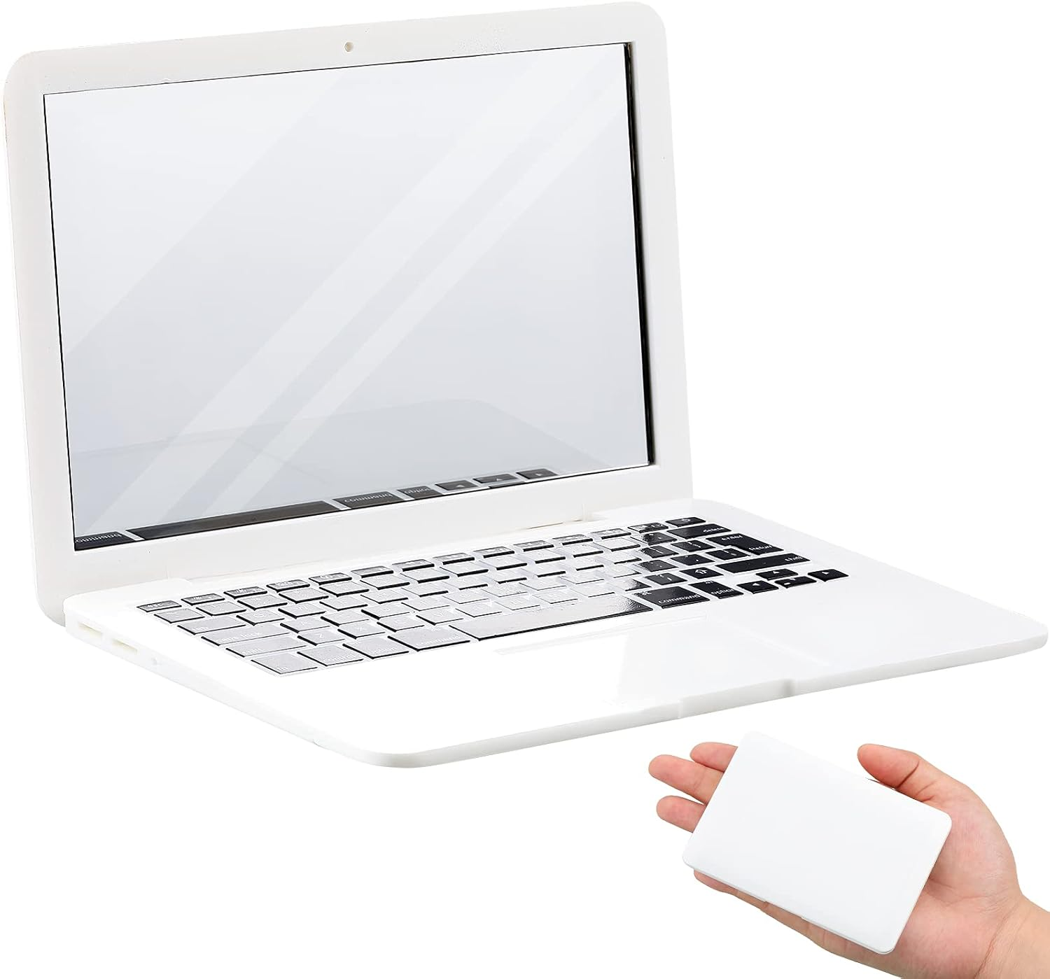 Jetec Mini Cat Laptop Toy Pocket Mirror Cat Laptop 3.7 X 2.5 Inch Tiny Fake Computer Compact Mirror for Dollhouse Pet Travel Makeup Decoration(White)