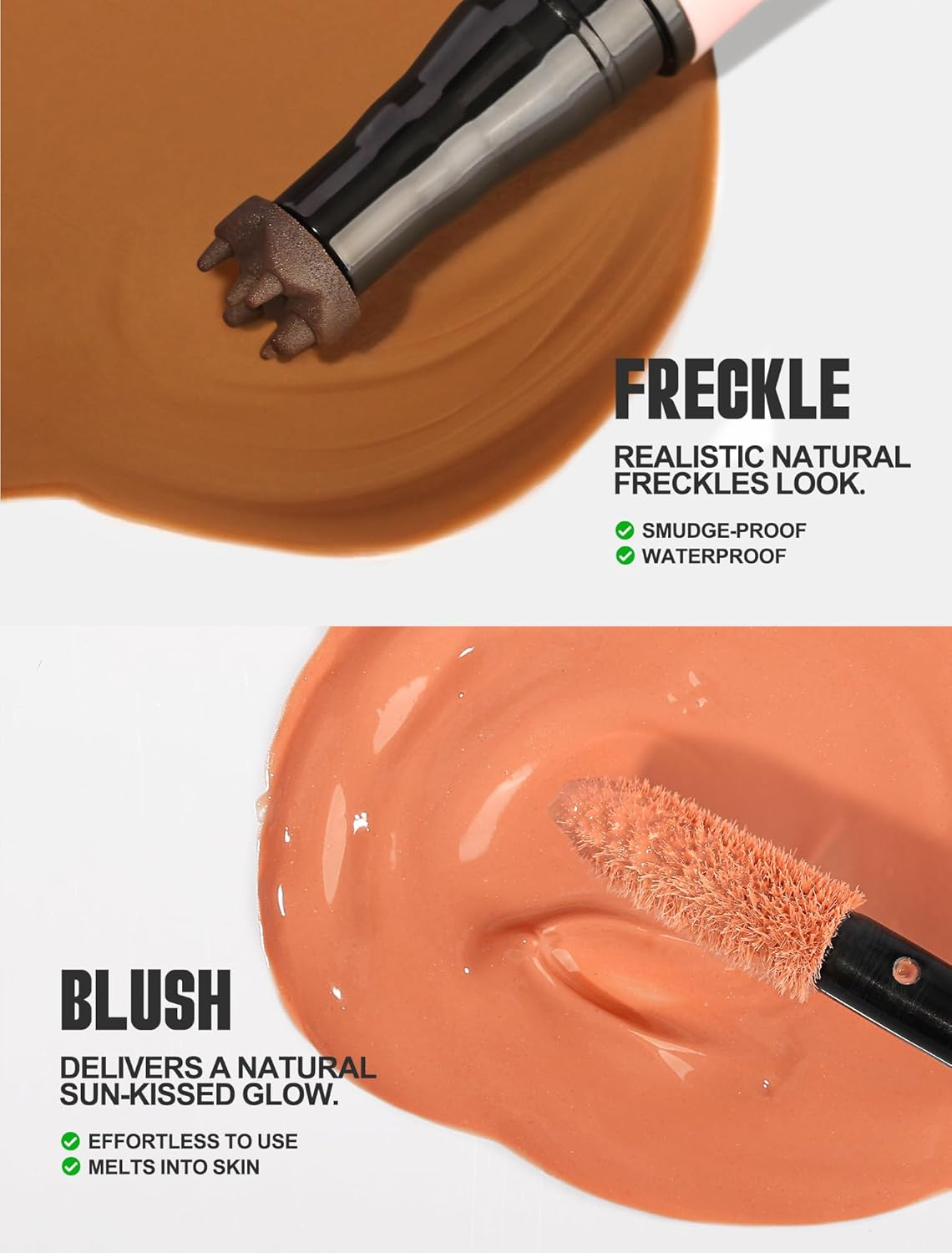 Anglicolor 2 in 1 Freckle Pen, Faux Freckle Pen Stamp with Blush, Quick-Drying, Waterproof, Long-Lasting, Freckle Sizd Dot for Realistic 24H Freckle Natural Makeup (01 Light Brown+Soft Nude Pink) - 03 Dark Brown+Plum Rose image number 7