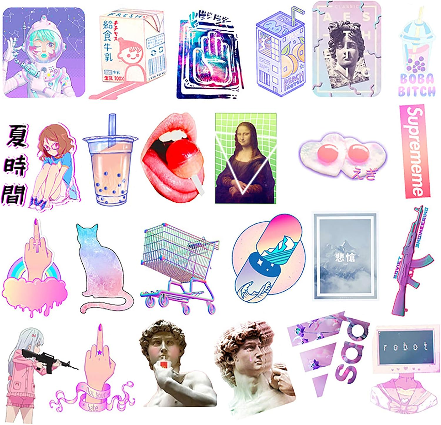 Doraking 200PCS Middle Boxed Size Art Theme Scrapbook Washi Stickers for Scrapbooking Diary Decoration, Arts Stickers (Vaporwave) image number 6