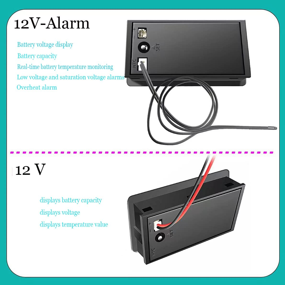 Kivner 12V/24V/36V/48V/60V/72V Battery Monitor Tester - Voltage, Capacity, Temperature Display - Lead Acid, Lithium, Lifepo4 Batteries - Cars, Marine, RV image number 1