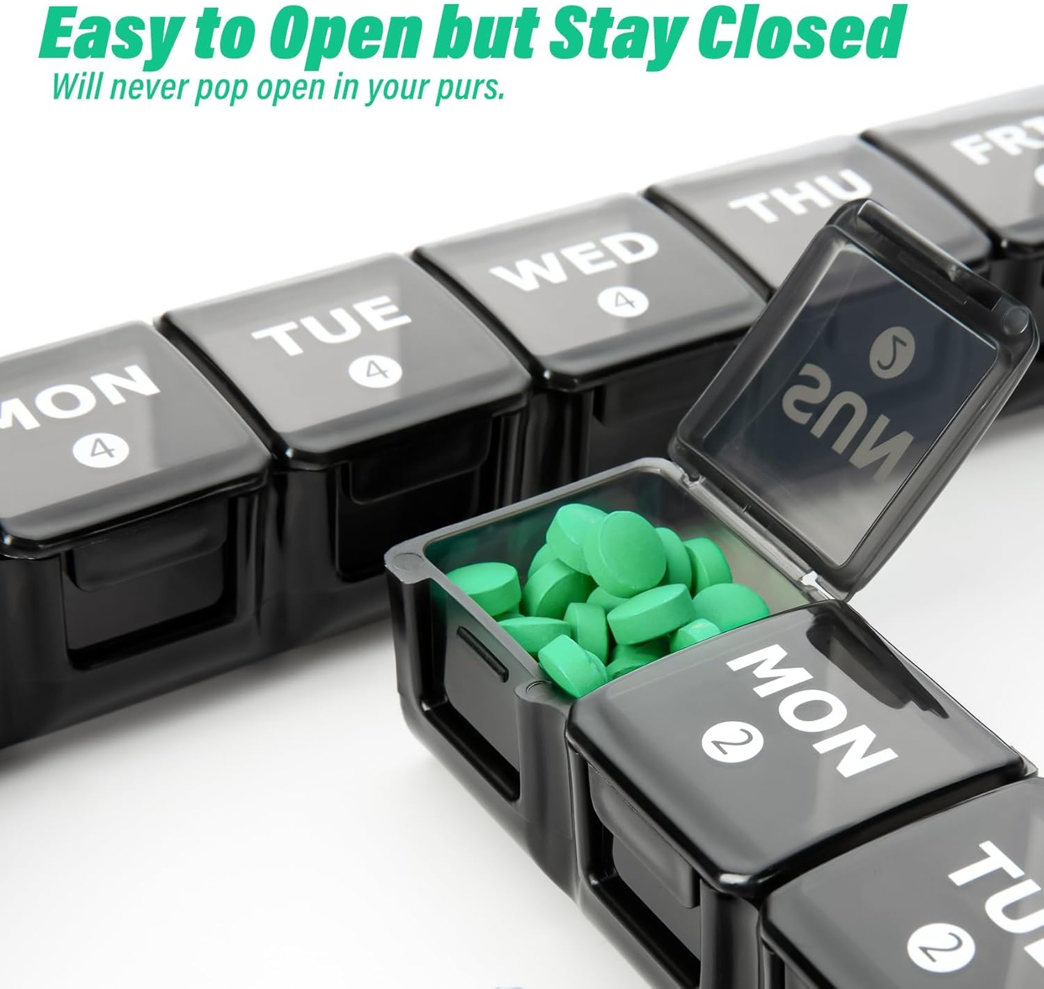 Large Monthly Pill Organizer, XL 4 Weeks Pill Box,28 Day Pill Cases Organizerd by Week,Big Compartment Pill Container with Dust-Proof,For Pills/Vitamin/Fish Oil/Supplements,By Yaklim (Black) - Black image number 2