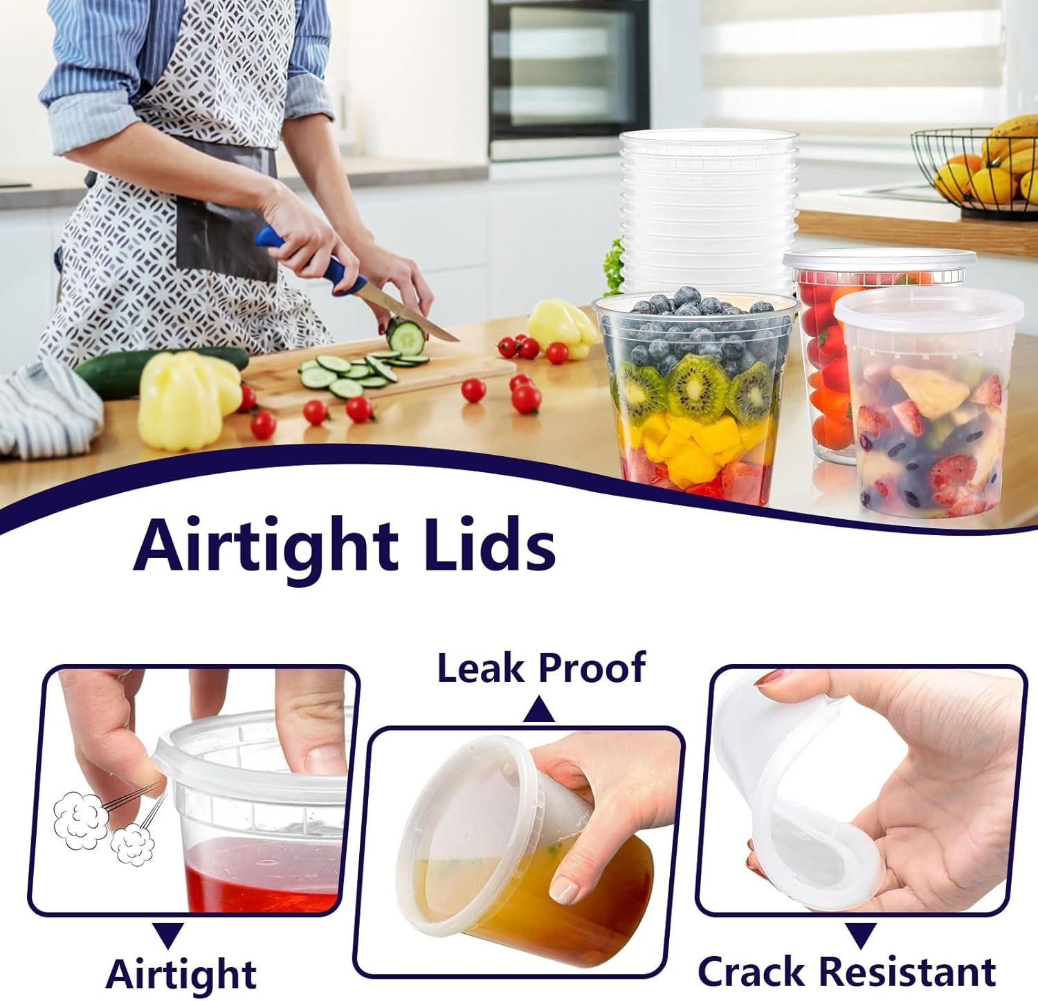 240-Pack 24 Oz Plastic Deli Containers with Lids - Leakproof, Bpa-Free Food Storage Containers with Lids - Microwave, Freezer & Dishwasher Safe - Ideal for Restaurants, Catering, and Large Families image number 6