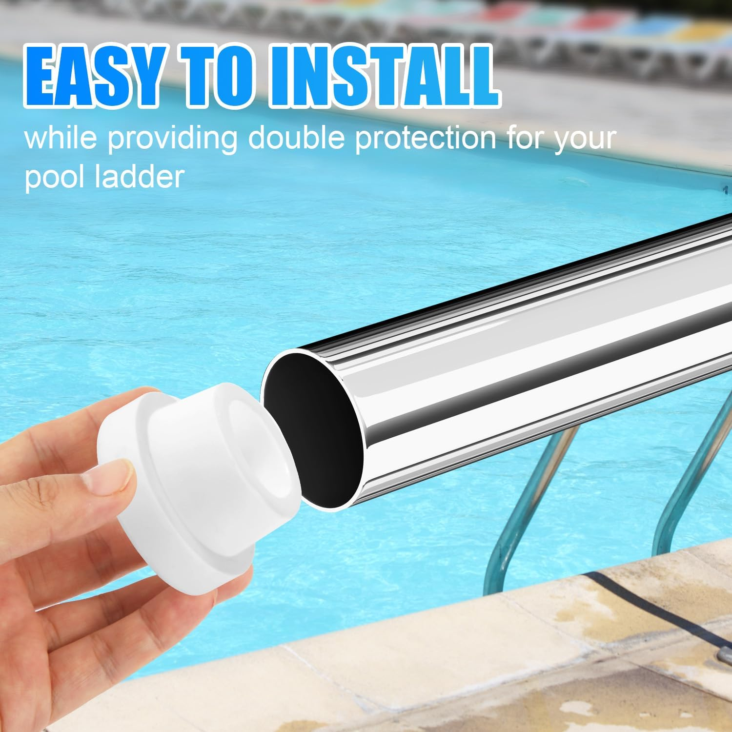2Pcs Pool Ladder Bumper, White Pool Step Rubber End Caps for 1.9 Inch/4.82Cm Pool Ladder Pipes Pool Protective Liner Pool Ladder Refill Parts for Inground Pools image number 5