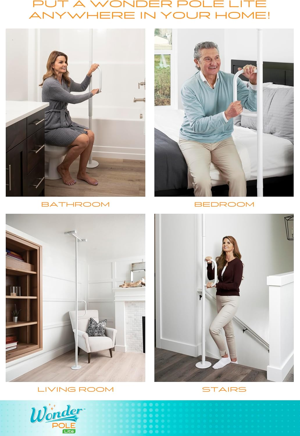 Able Life Universal Floor to Ceiling Grab Bar, Elderly Tension Mounted Floor to Ceiling Transfer Pole, Bathroom Safety Assist Grab Bar and Stability Rail with Support Handle image number 6