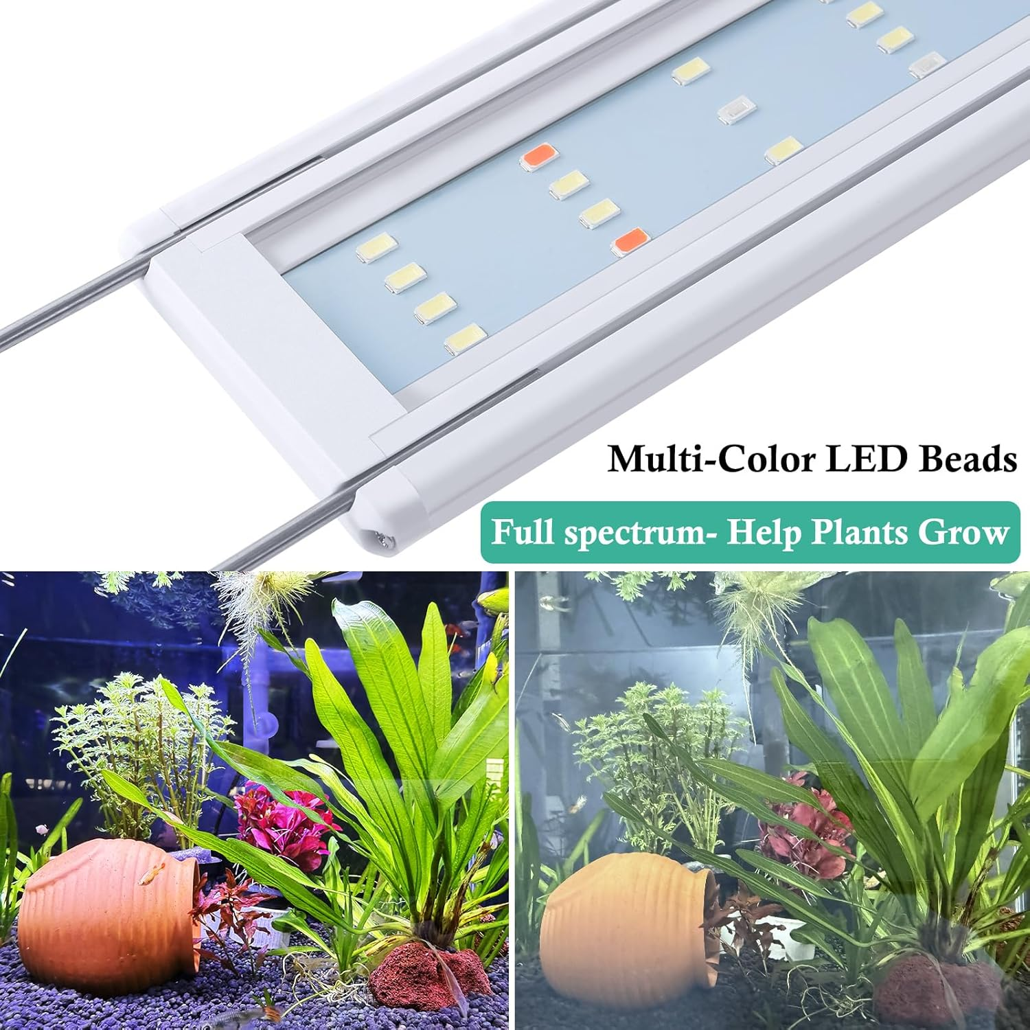 LED Aquarium Light with Timer, Full Spectrum LED Aquarium Plant Light, Classic LED Fish Tank Light with RGB Leds, with Stable Extendable Brackets (30-50Cm) - 60-80Cm image number 4