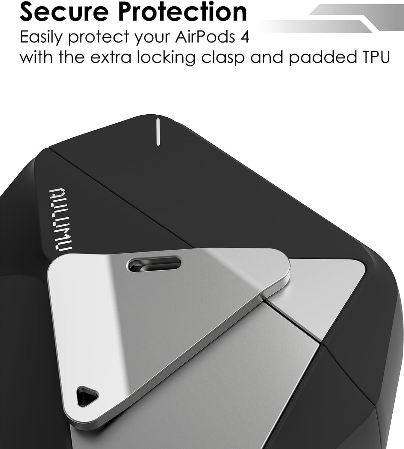 Aulumu A29 Geometric Airpods 4 Case with Lock | Protective Cover with Nylon Buckle | Alloy Armour | Compatible with Apple Airpods 4Th (2024) - Black - Translucent Grey image number 5