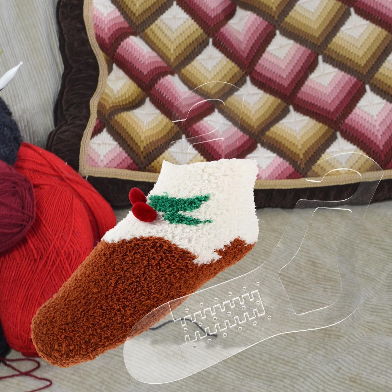 SHINEOFI 2Pcs Transparent Sock Blockers - Acrylic Stretchy Knitting Forms for Handmade Sock Shaping, DIY Weaving Display Tools, Drying Racks image number 3