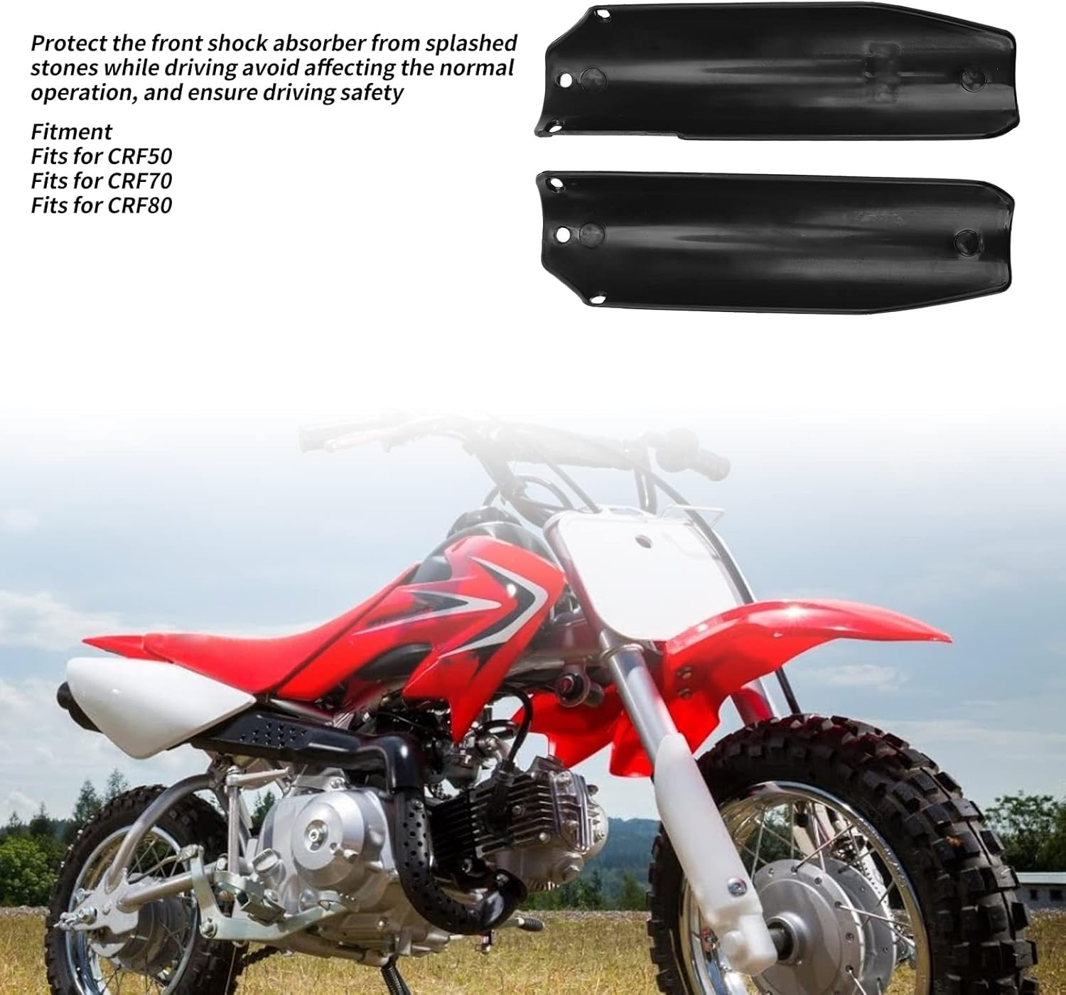 Front Fork Guards, CRF50 CRF70 CRF80 Fork Guards Cover, Protects from Damage, Dirt, Dust. High Strength Plastic Material with Good Shock Absorption, Stringently Manufactured To image number 2