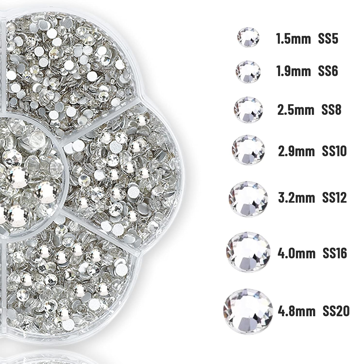 Rhinestones,3150Pcs Clear Nail Gems Silver Face Jewels Tooth Eye Gems-Tiny Glass Nail Diamonds Stone Flatback-Small White Crystals Rhinestone for Acrylic Nails-Craft Gems with Wax Pen HINABTRU