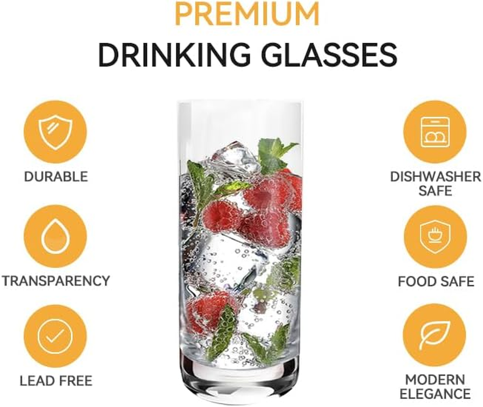 D.M DESIGN&middot;MASTER [6-Pack,13.5 Oz -Premium Highball Glasses, Heavy Base Tall Bar Glass, Drinking Glasses for Water, Juice, Beer, and Cocktail.