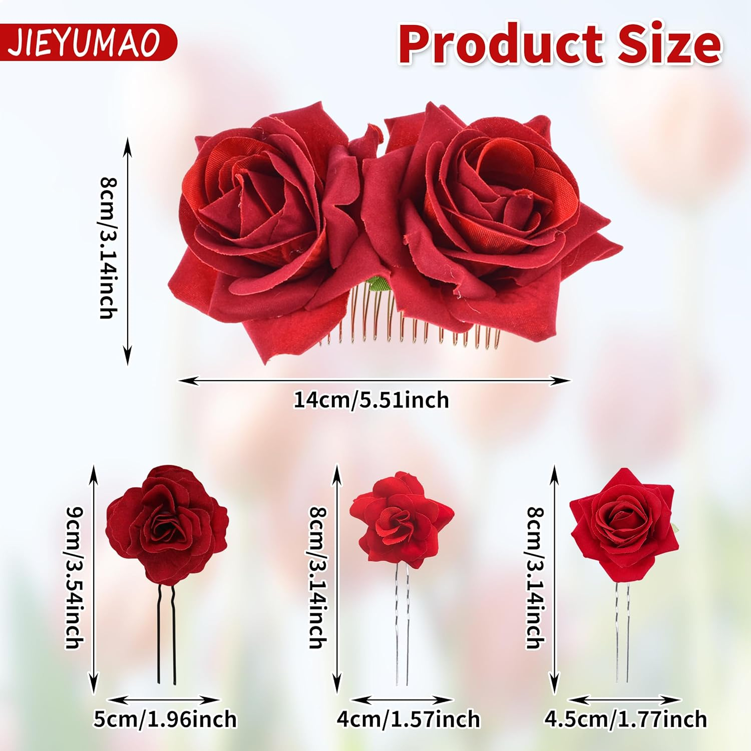 JIEYUMAO 7Pcs Rose Flower Hair Clips, Artifical Red Rose Hair Clip for Women, Elegant Rose Flower Hair Comb Rose Brooch Floral Clips Roses Flower Hair Barrette Hair Accessories for Wedding Party image number 3