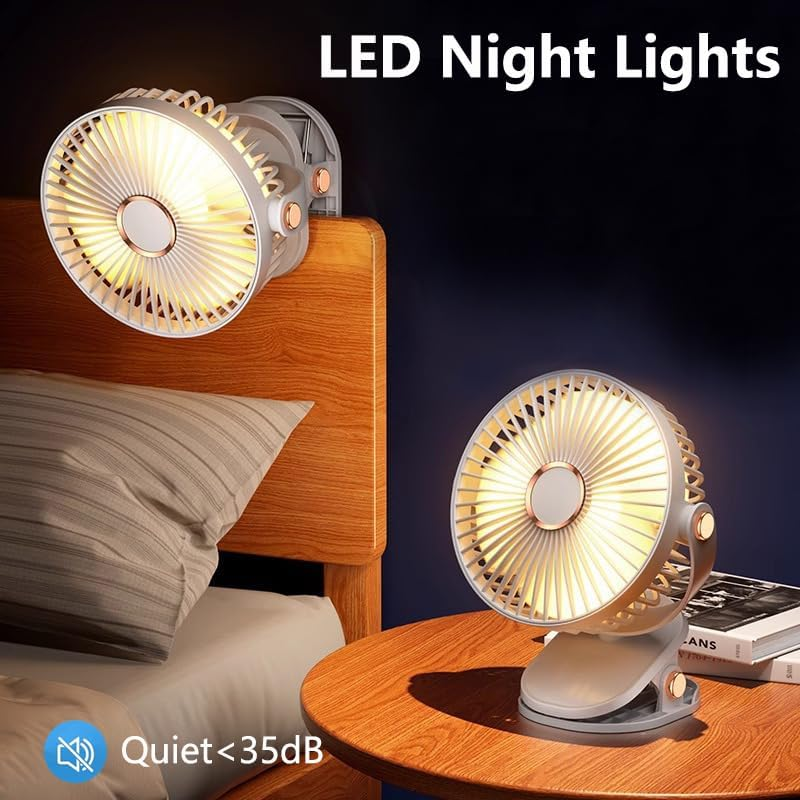 Vekol Portable Clip on Fan, Battery Operated Fan, Powerful USB Desk Fan with LED Light, 5 Speed Rechargeable Mini Table Fan, 360&deg; Rotate Personal Cooling Fan for Home Office Stroller Camping image number 4