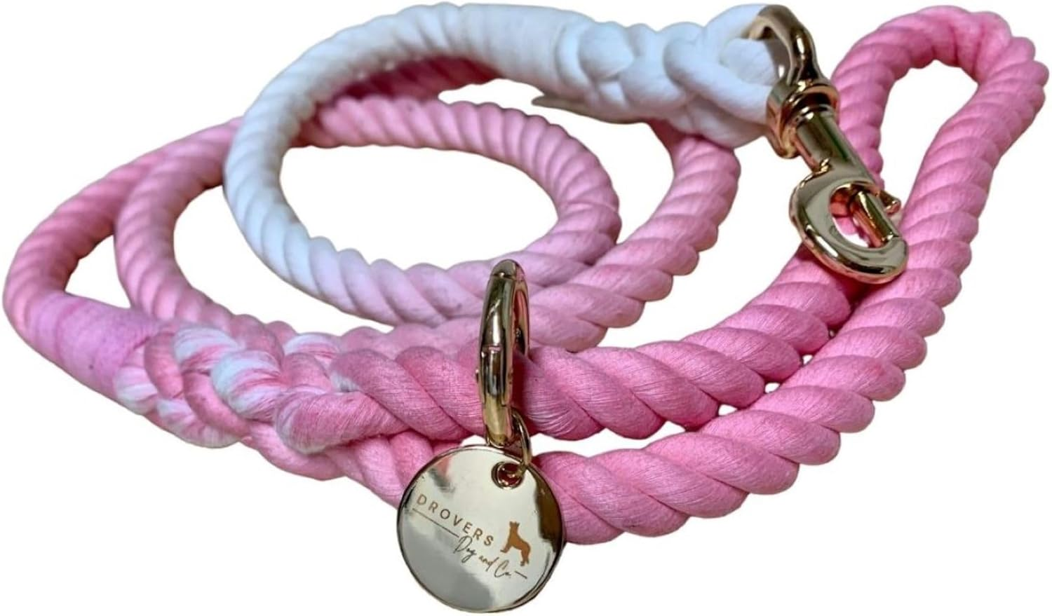 DROVERS Dog and Co Organic Cotton Rope Lead - Handmade - Organic Cotton - Brass Clip - Pink and White - Durable - 1.5 Mt