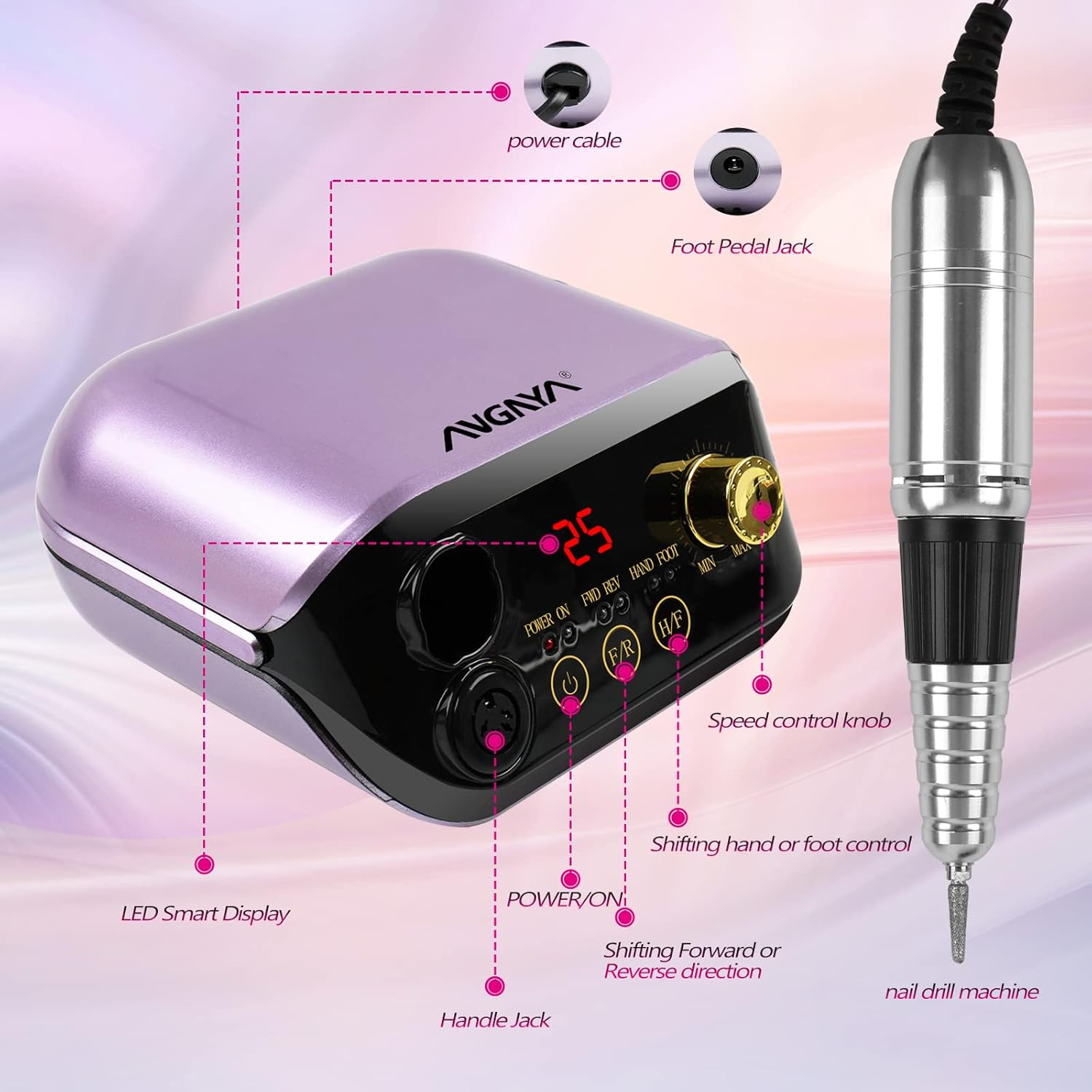 ANGNYA Nail Cutter 35000 Rpm Professional Nail File 6 in 1 Hand and Foot Care Device Manicure Pedicure Set for Gel Nails Acrylic Nails Callus Removal Nail Salon image number 1