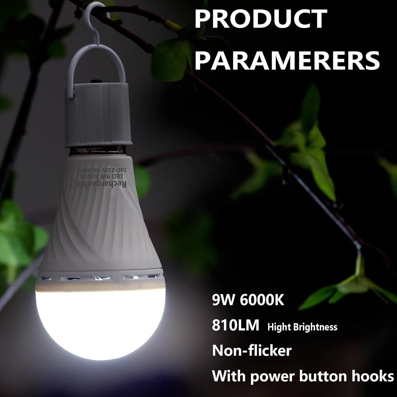 Danyee Emergency Rechargeable Light Bulb 2400Mah 9W 6000K 60W Equivalent LED Light Bulbs (Wihte 2Pack) image number 4