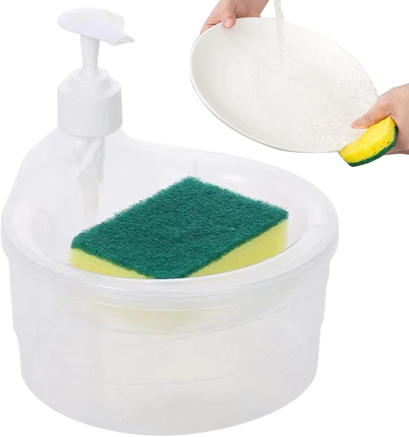 Dishwashing Soap Dispenser - Household Dish Soap Dispenser Bowl | Sponge Holder Sink Dish Washing Soap Dispenser, 2-In-1 Kitchen Sink Countertop Organizer with Sponge - Green image number 2