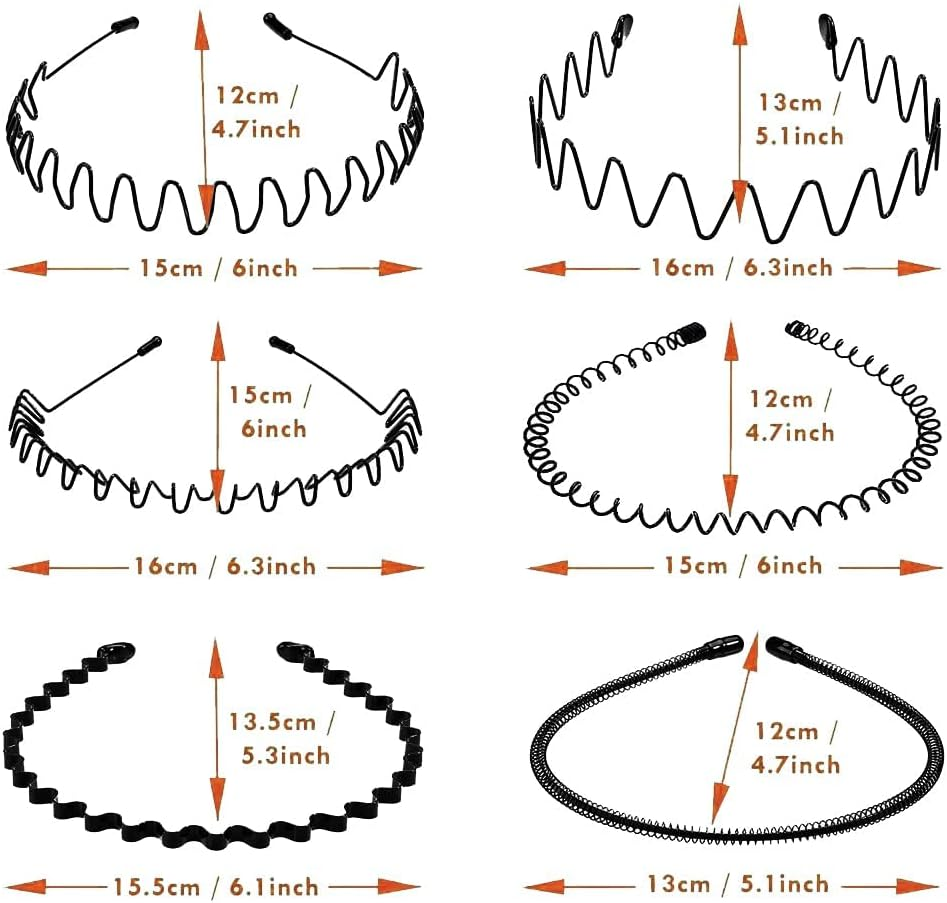 KELUBATU Mens Hair Band Sports Hair Bands Men, Non-Slip Sports Fashion Headband, Metal Hair Band Men, Hair Hoop Outdoor Sports, Weddings and Daily Wear (6 Pcs) image number 1