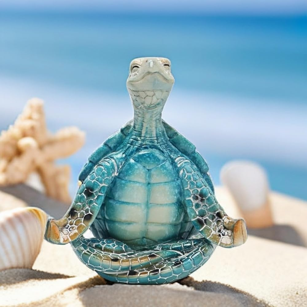 Sea Turtle Meditation Yoga Decor, Meditating Coastal Beach Decorations, Zen Yoga Resin Statue for Home Office Ornaments (Sit in Meditation) - Put The Palms Together image number 3