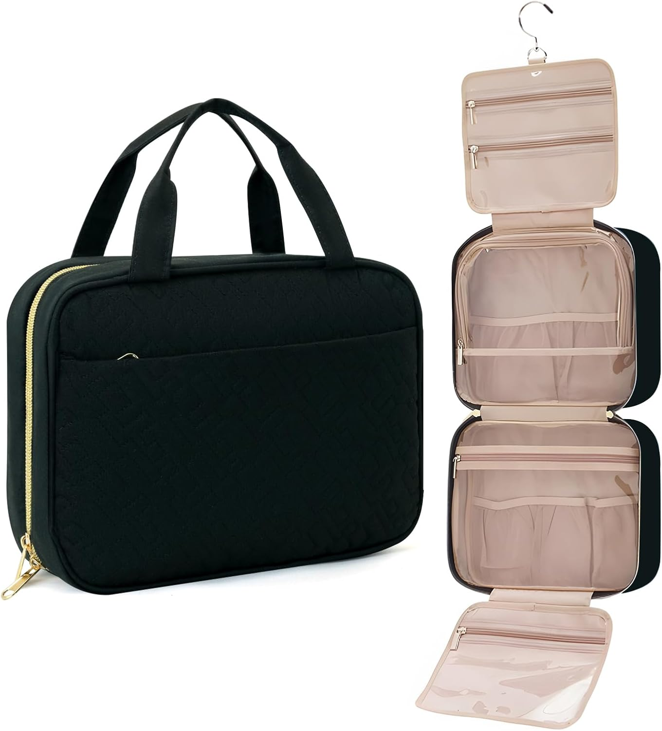 Travel Toiletry Bag for Women, Hanging Travel Bag for Toiletries, Wide-Open Makeup Pouch, Water-Resistant Large Capacity Cosmetic Travel Toiletry Organizer for Daily Use, Christmas (Blue)