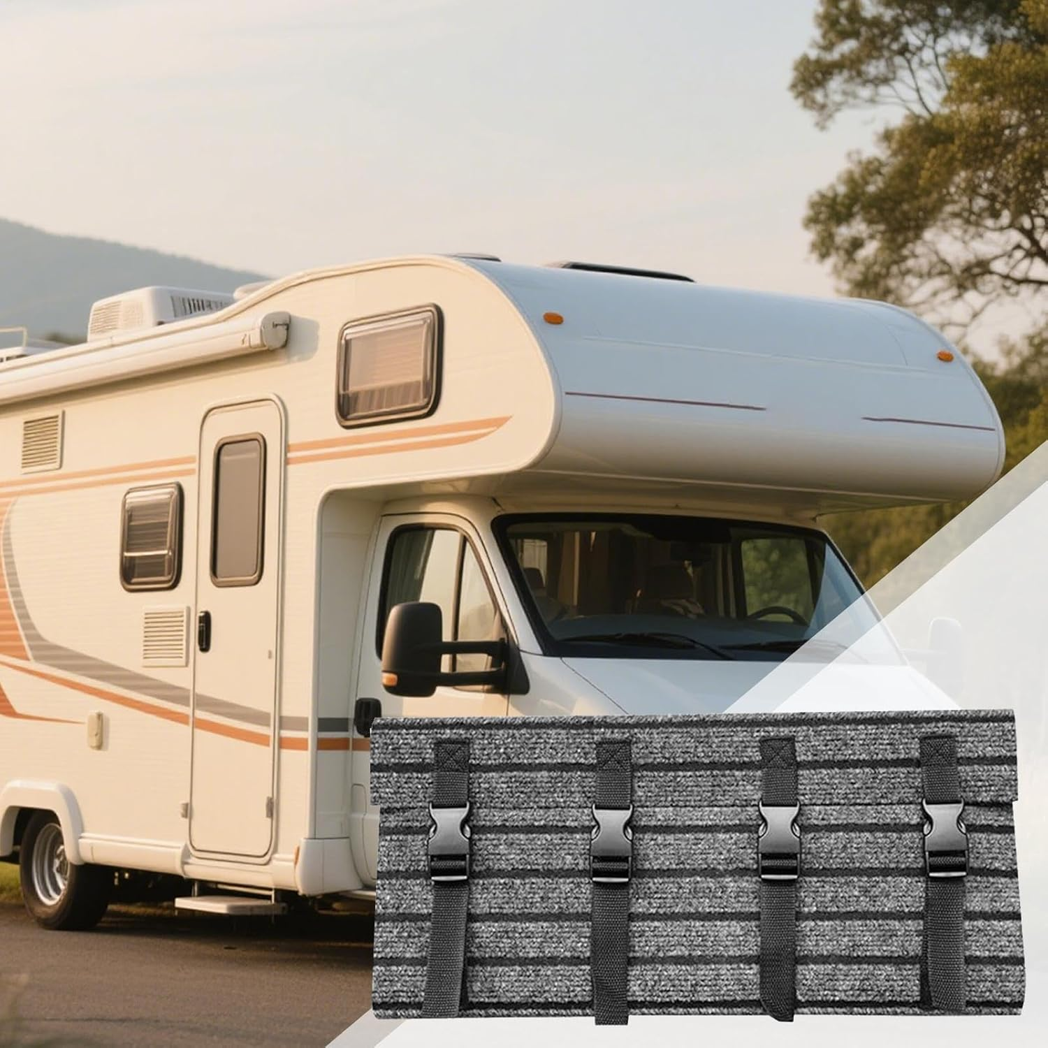 Rv Step Covers, Rv Step Carpet Wrap around 46X46Cm, Flexible Buckle Anti-Slip Double-Layer Backing Design Pad for Motorhome, Trailer, Car, Polyester, Adjustable Fit image number 4