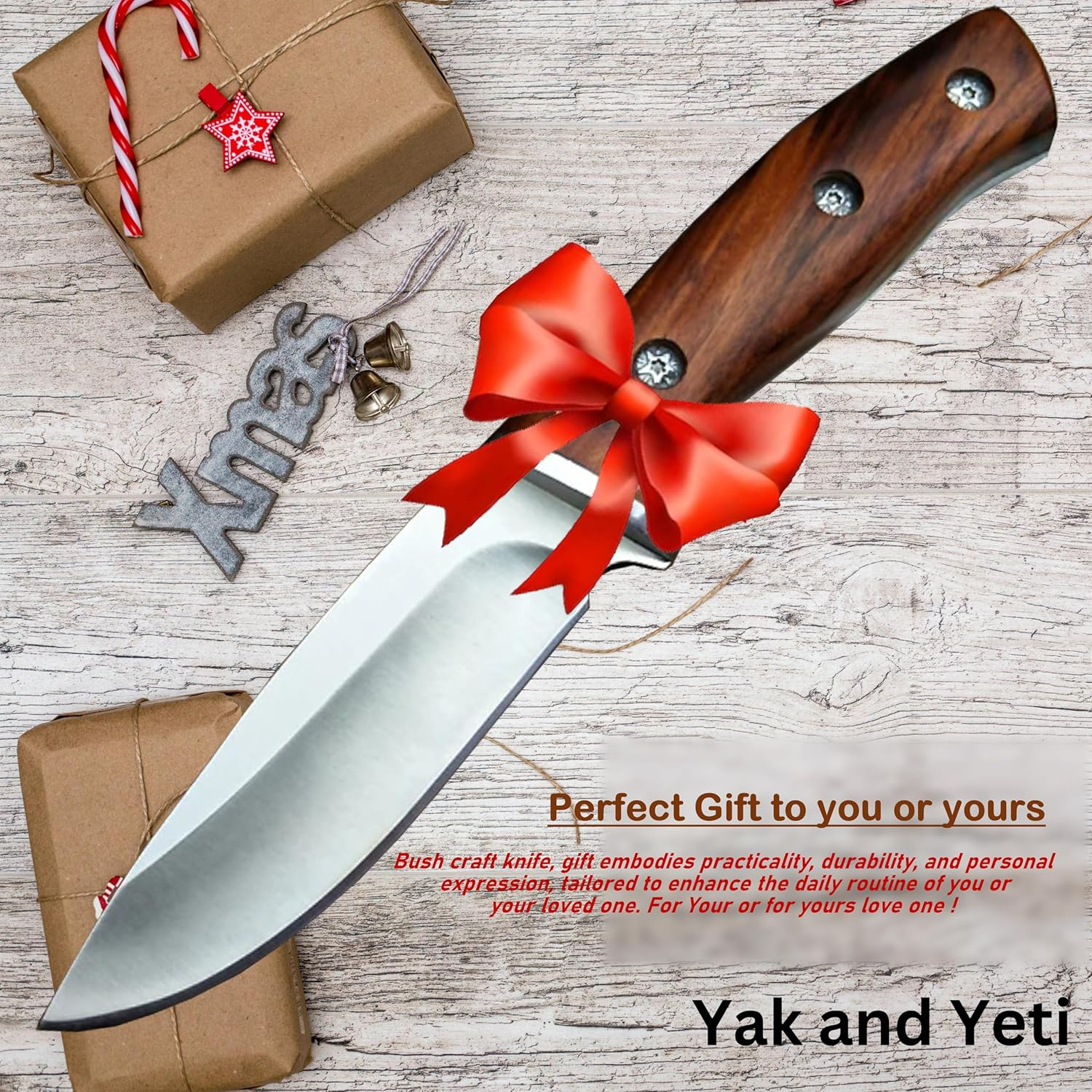 Bushcraft Carbon Steel Fixed Blade Knife with Leather Sheath - Outdoor Full Tang Camping Knife image number 4