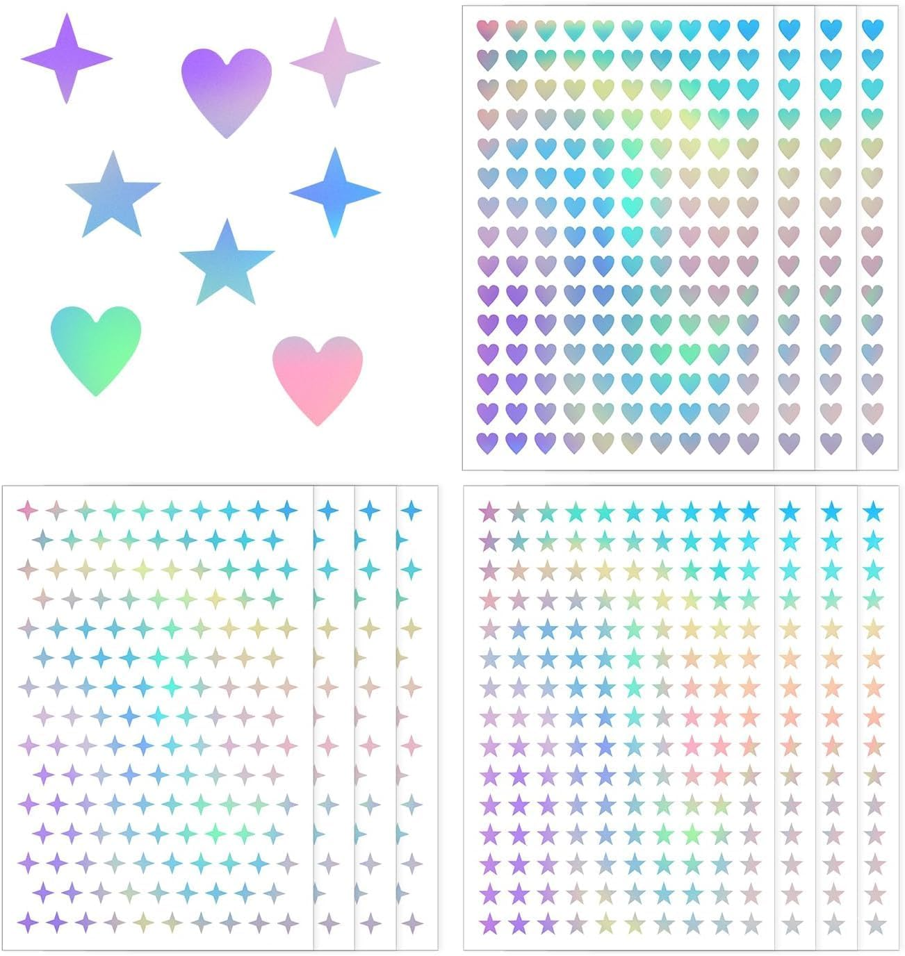 Mini Star Heart Cross Holographic Sticker, 1800Pcs Mini Star Heart Holographic Stickers,Small Stars Stickers Cute Stickers Mini Watercolor Stickers,Self-Adhesive Mini Holographic Sticker for Reward image number 3
