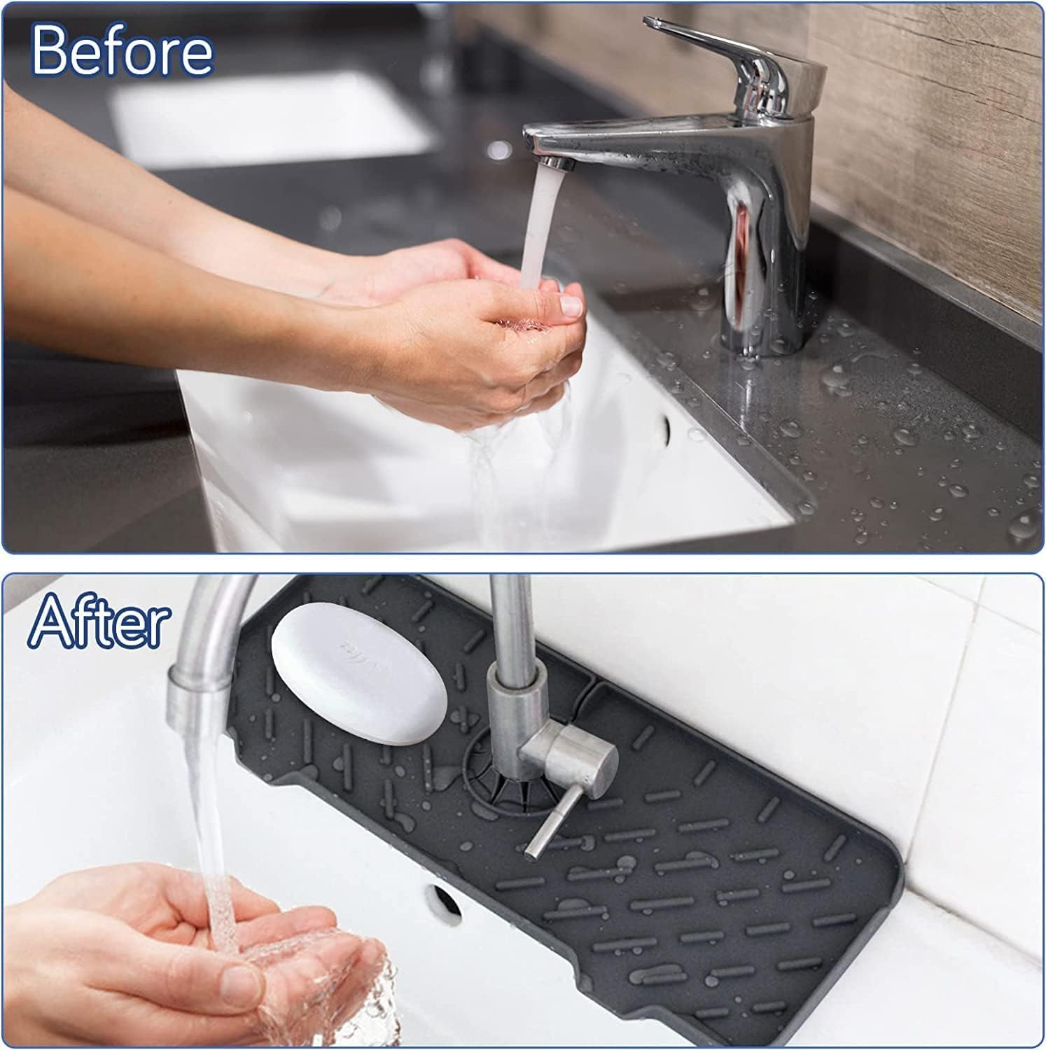 YBVABE Sink Splash Guard, Kitchen Silicone Faucet Mat Sink Water Splash Guard, Faucet Splash Catcher, Deflector under the Faucet, Sink Mat for Kitchen and Bathroom Keep Sinks Dry