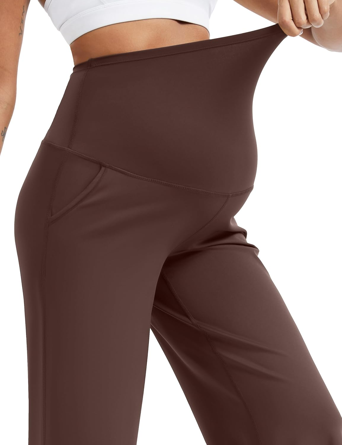 Mathcat Womens Maternity Pants over the Belly Wide Leg Yoga Work Dress Pants Pregnancy Pants Lounge Trousers Stretchy Soft image number 5