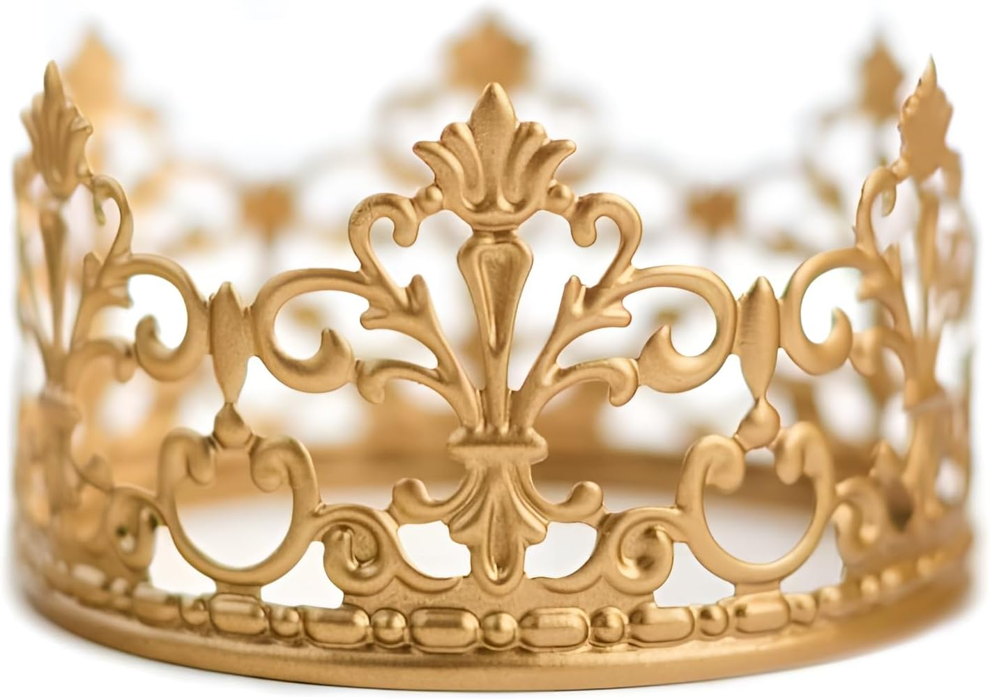 Little Vintage Crown Cake Topper Royal Themed Baby Shower Decorations Princess and Prince Headpiece (Matted Golden)