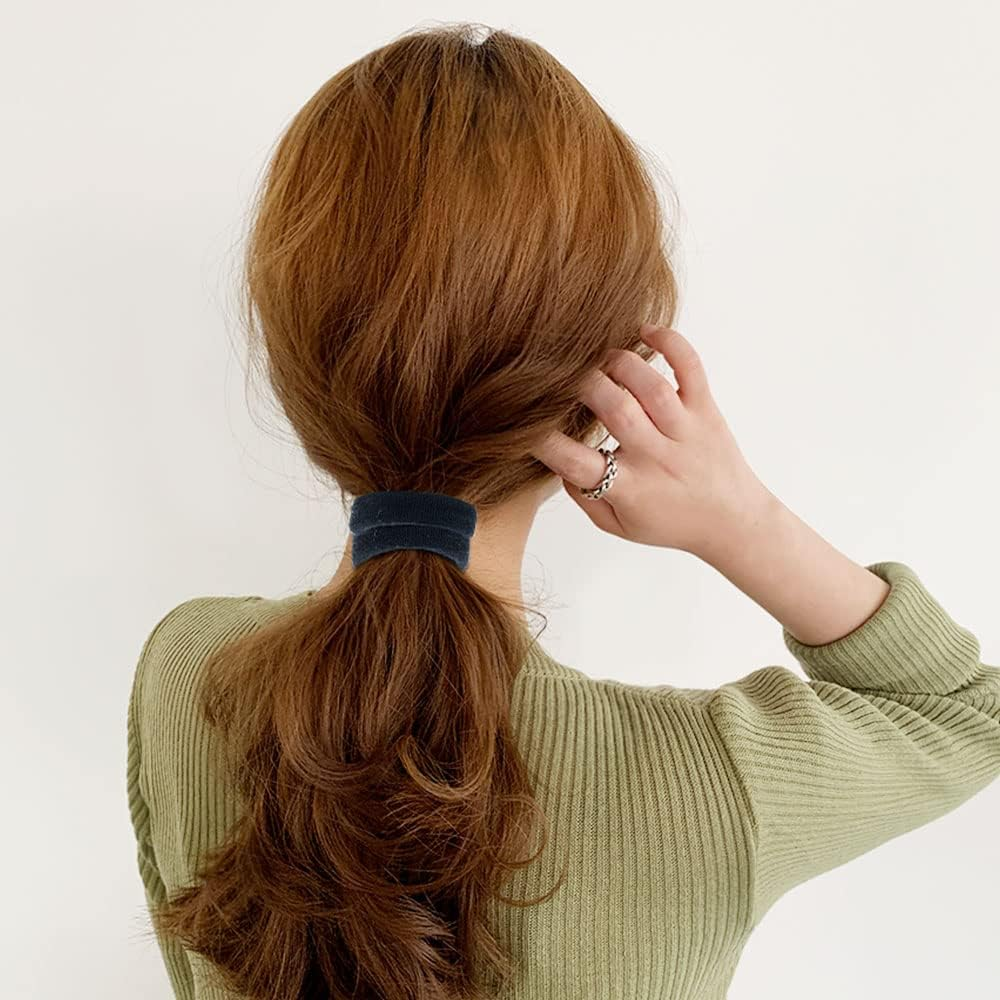 20 Pack Black Terry Cloth Knit Stretchy Elastic Wide Thick Hair Ties Scrunchies Elastics Hairbands Rubber Hair Bands Ties Ring Ponytail Holder Ponytail Twist Hair Accessories for Women Girl image number 4