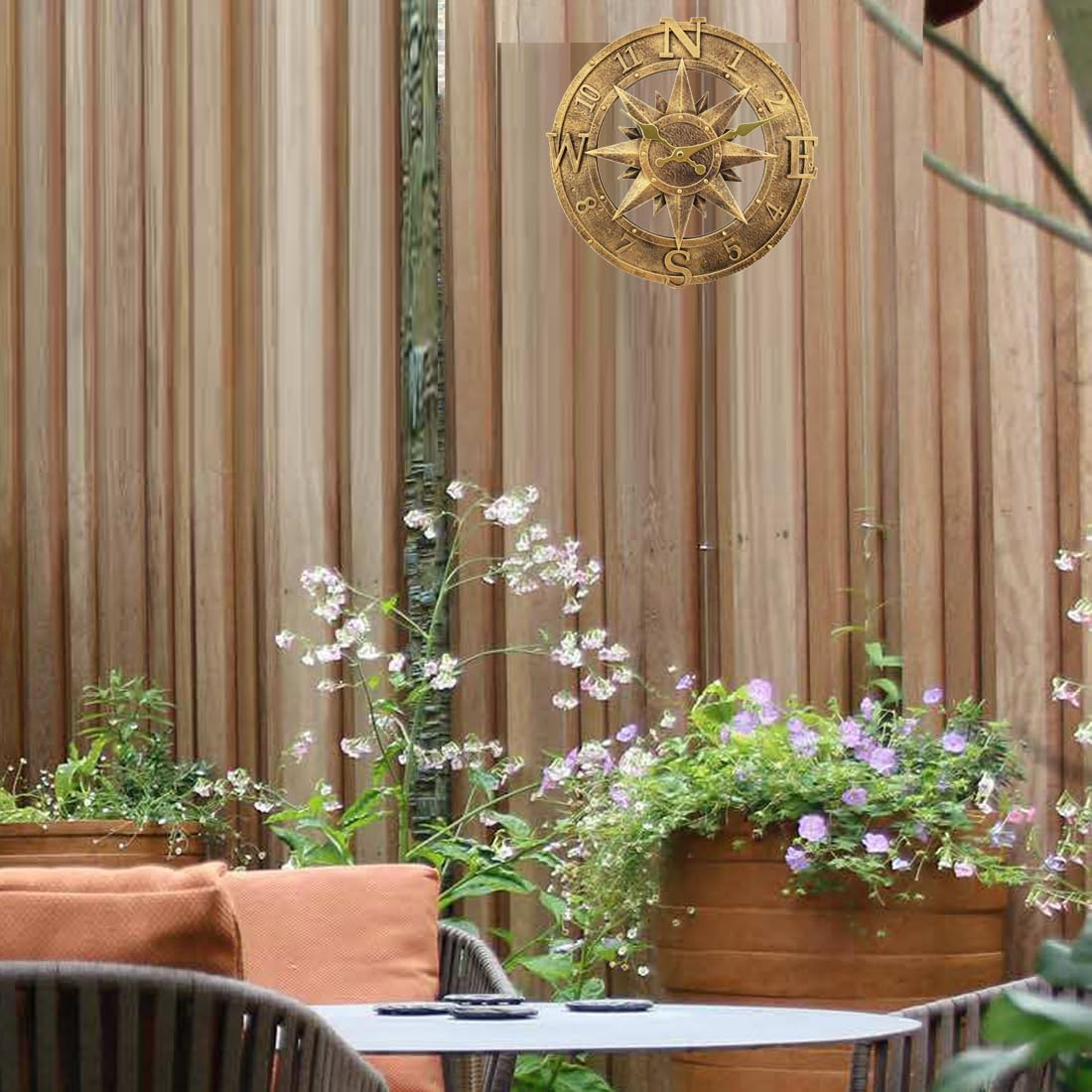 Outdoor Wall Clock, 12 Inch Waterproof Retro Garden Clock for Swimming Pool, Balcony, Patio and Deck, Non Silent (Bronze) - Brone image number 2