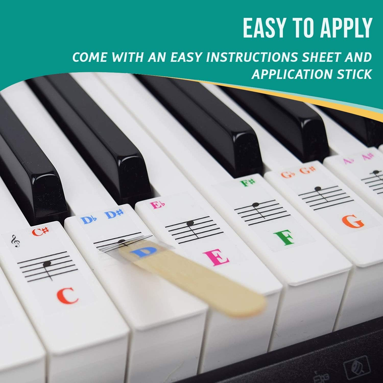 QMG Piano Sticker for 61 Key Keyboards &ndash; Transparent and Removable, Kids Learning Piano, No Residue Leaves image number 3