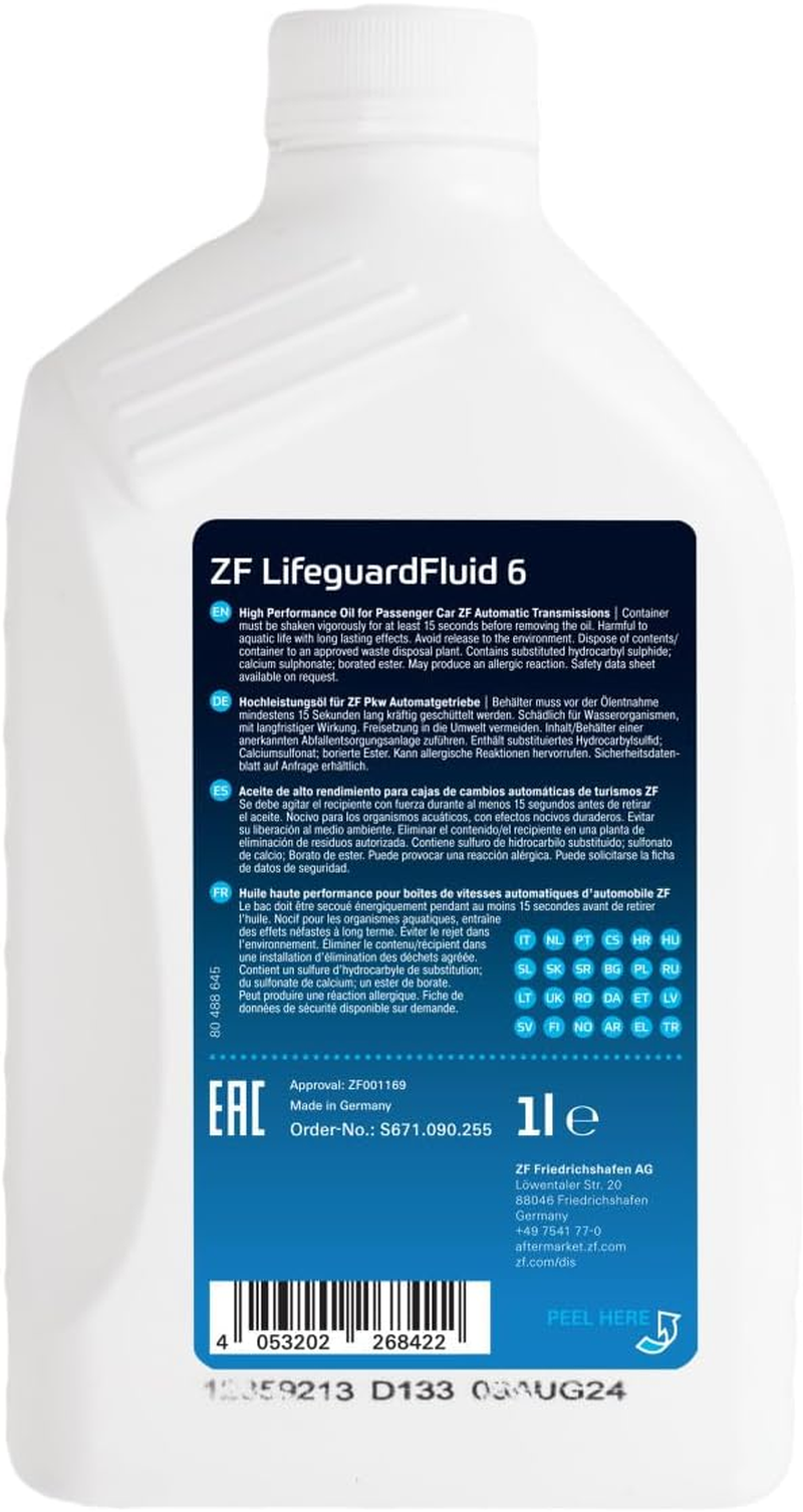 ZF Lifeguard Fluid 6 Automatic Transmission Fluid, 1 Litre S671.090.255 image number 6
