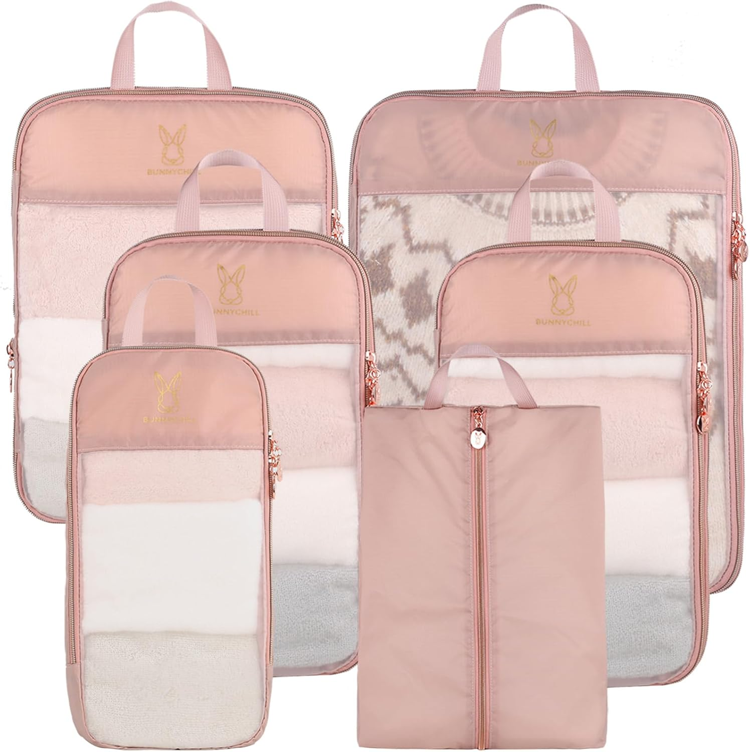 Expandable Compression Packing Cubes for Travel, See through Mesh Travel Packing Cubes for Suitcases, Lightweight Compression Suitcases Organizers Bag Set for Essentials for Luggage