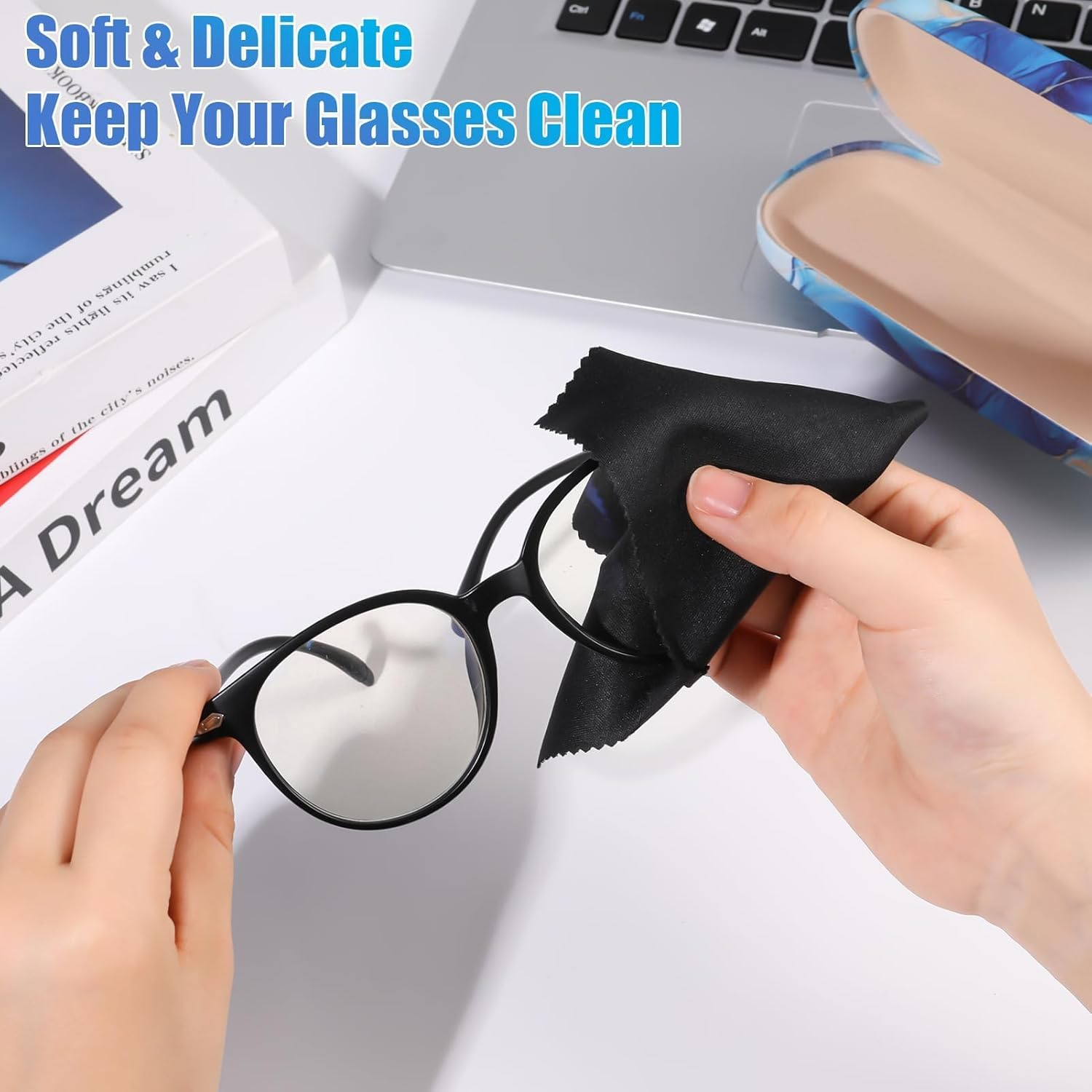 Premium Hard Sunglasses Case,Hard Shell Eyeglasses Case PU Leather Protective Glasses Cover Eyeglass Holder Box Includes Cleaning Cloth and Pouch- Men'S & Women'S Case - Light Blue image number 5