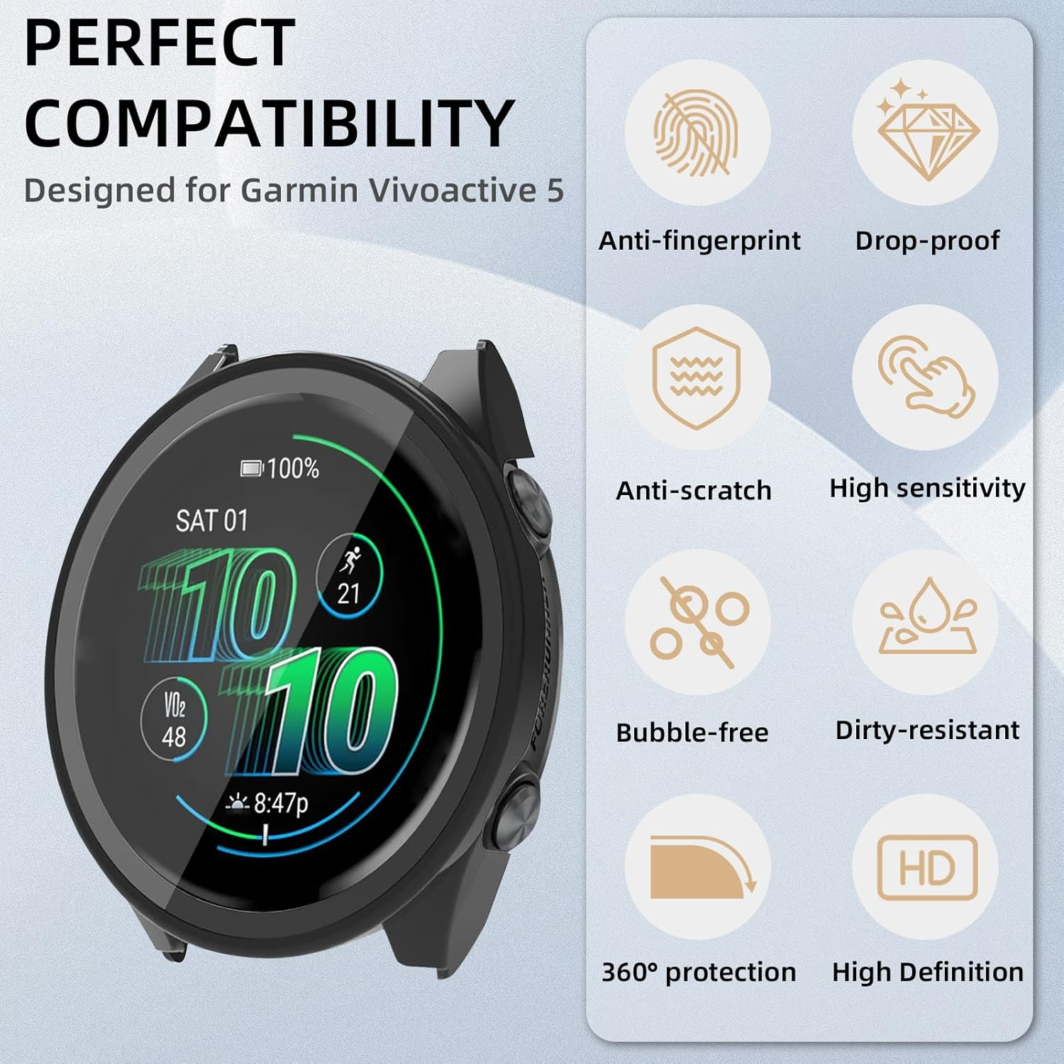 Yealred Case Compatible with Garmin Forerunner 570 42 Mm, Hard PC Case with Tempered Glass Screen Protector, Scratch-Resistant and Shock-Absorbing Protective Case for Garmin Forerunner 570 42 Mm image number 5