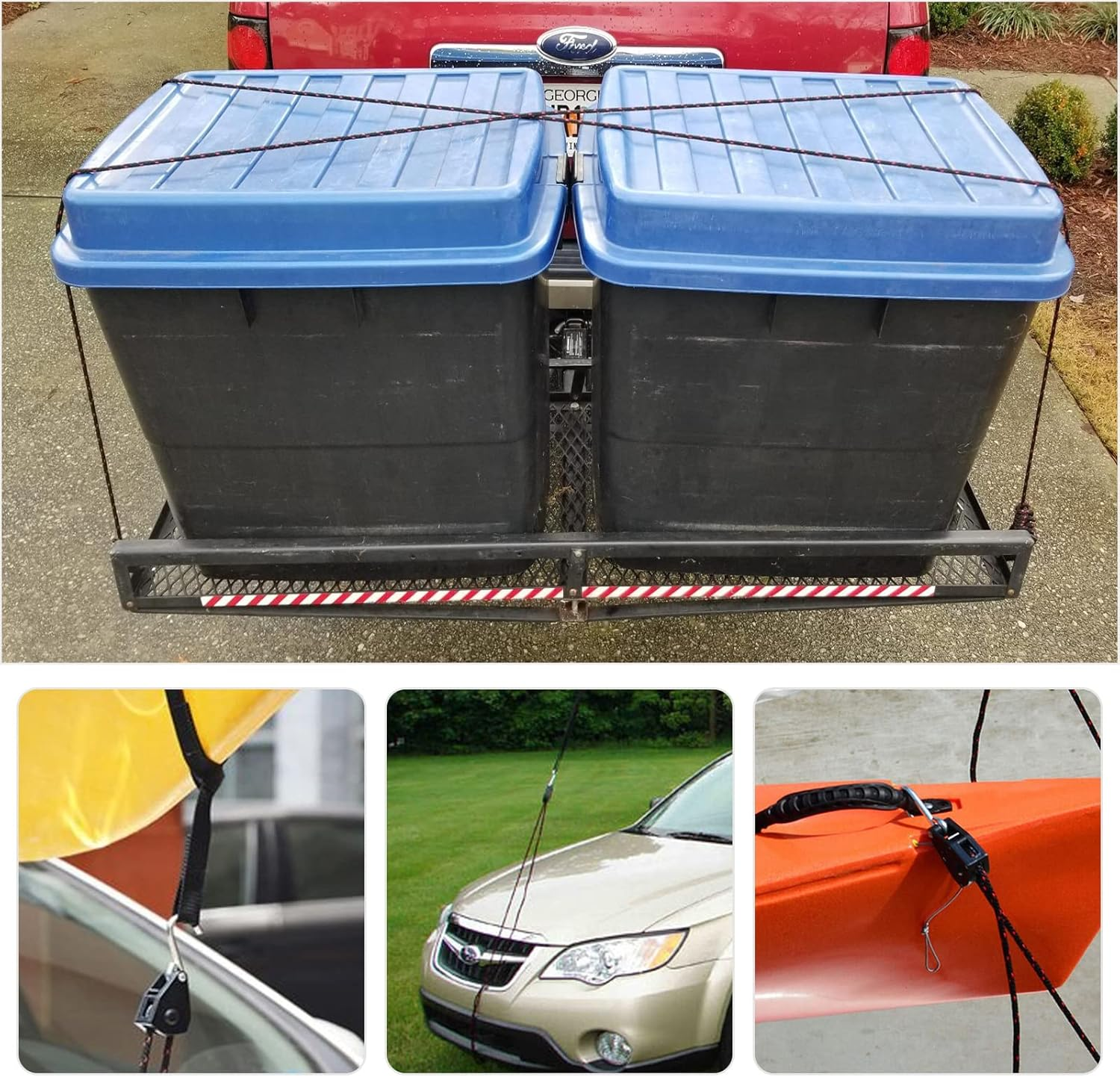 DAJAVE 4 Pack Kayak Rope Tie Downs, 1/4" X 11.8Ft Rope Tie Downs Canoe Bow and Stern Tie down Strap, Heavy Duty Adjustable Rope Clip Tie down Kayak and Canoe Accessories image number 4