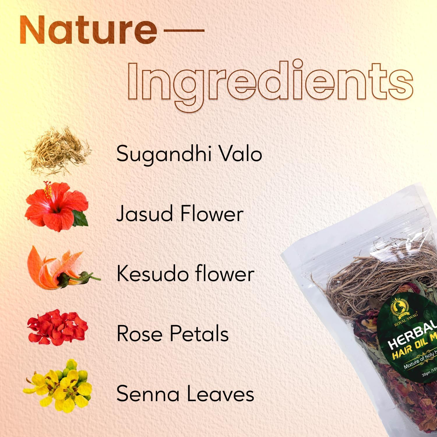 Herbal Hair Oil Mix of Vital Herbs Dried Hair Oil Mixture Essential Herbs for Thick Long Hair (30 G/1.05 Oz) for Hair Nourishment- 100% Vegan and Natural Product Made in India image number 3